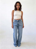 Ultra Comfort Straight – Raw Hem High-Waist Mid Acid Blue Jeans straight CIZARO - Cizaro Jeans
