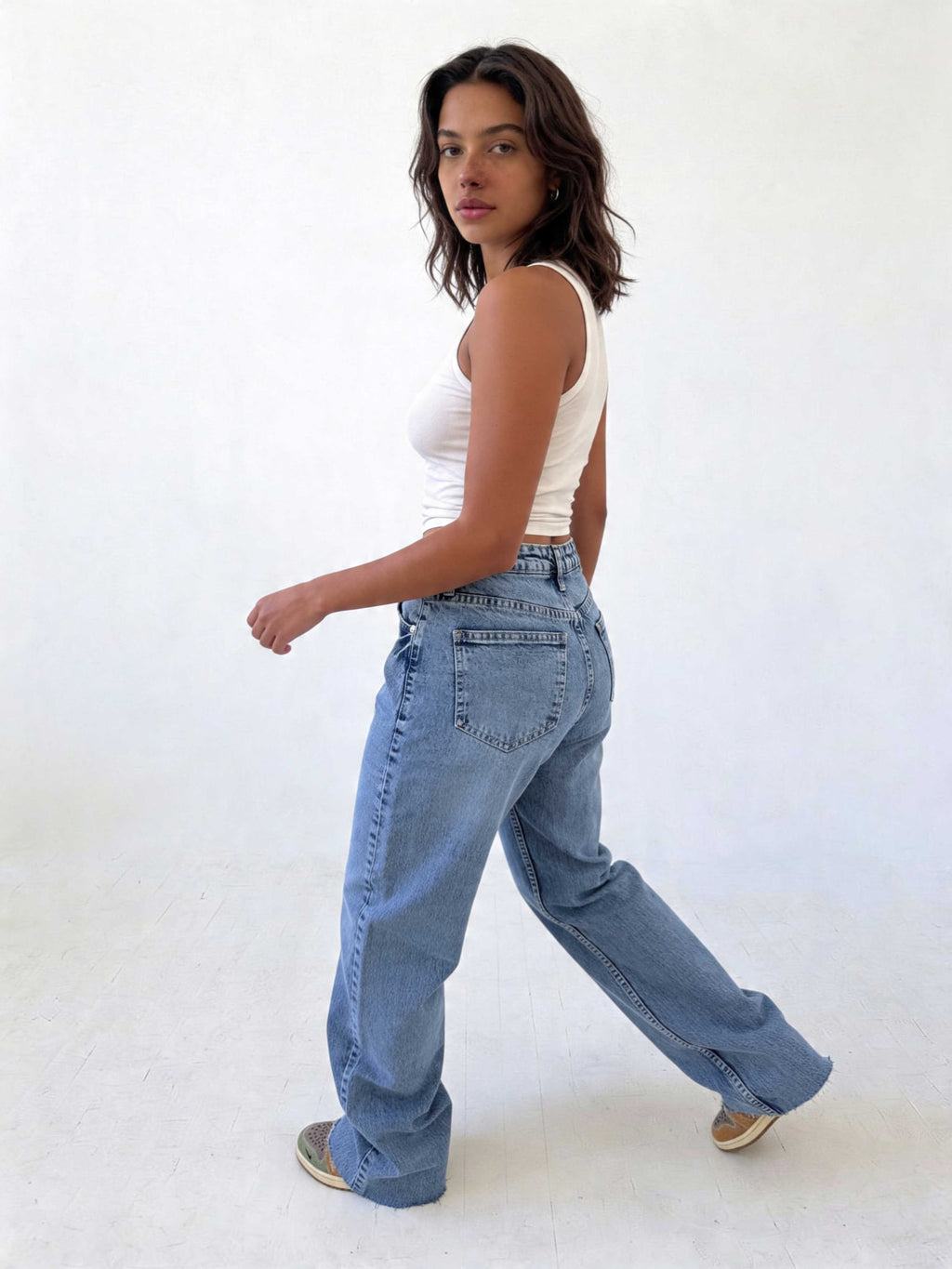 Ultra Comfort Straight – Raw Hem High-Waist Mid Acid Blue Jeans straight CIZARO - Cizaro Jeans