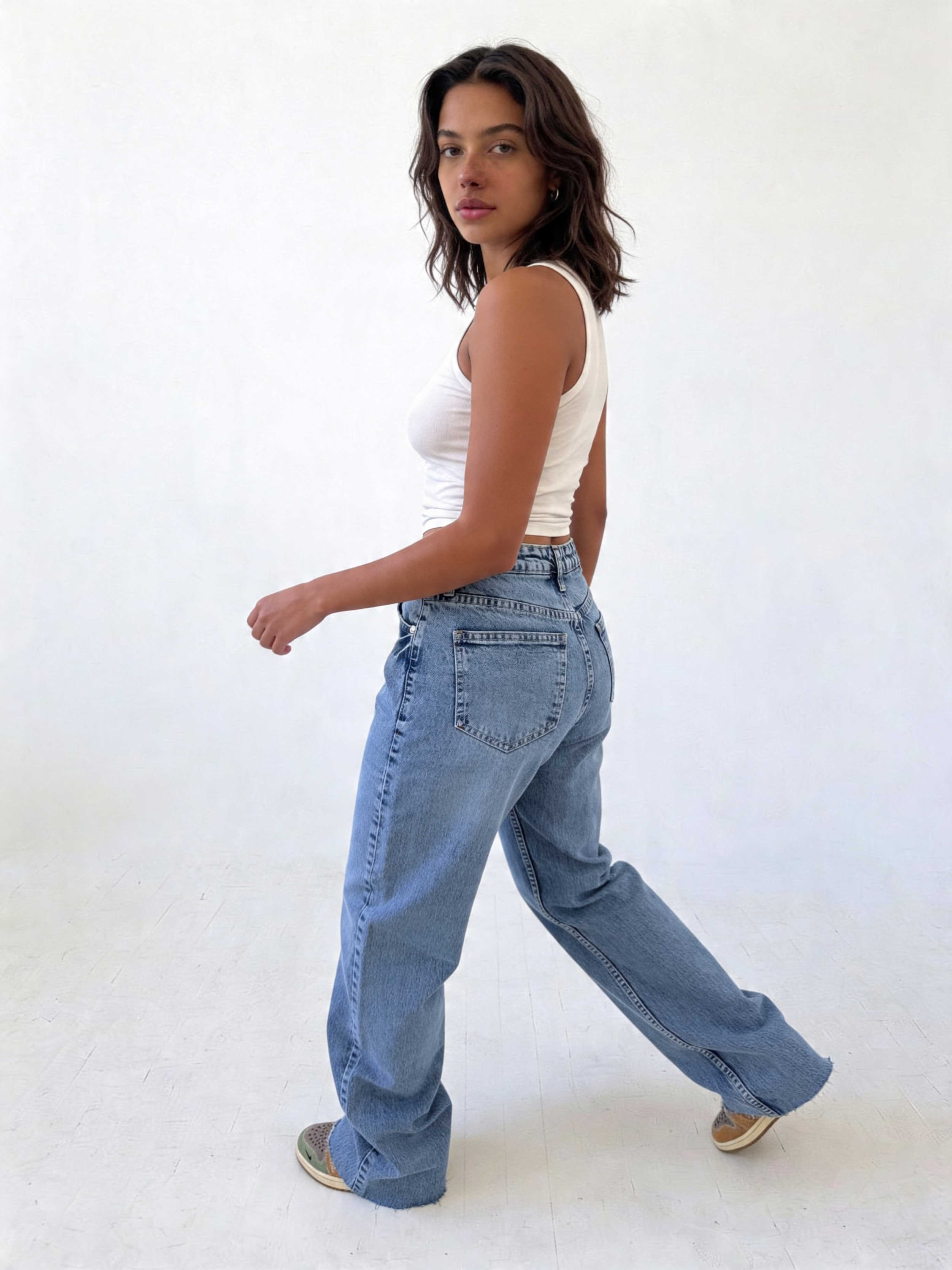 Ultra Comfort Straight – Raw Hem High-Waist Mid Acid Blue Jeans straight CIZARO - Cizaro Jeans