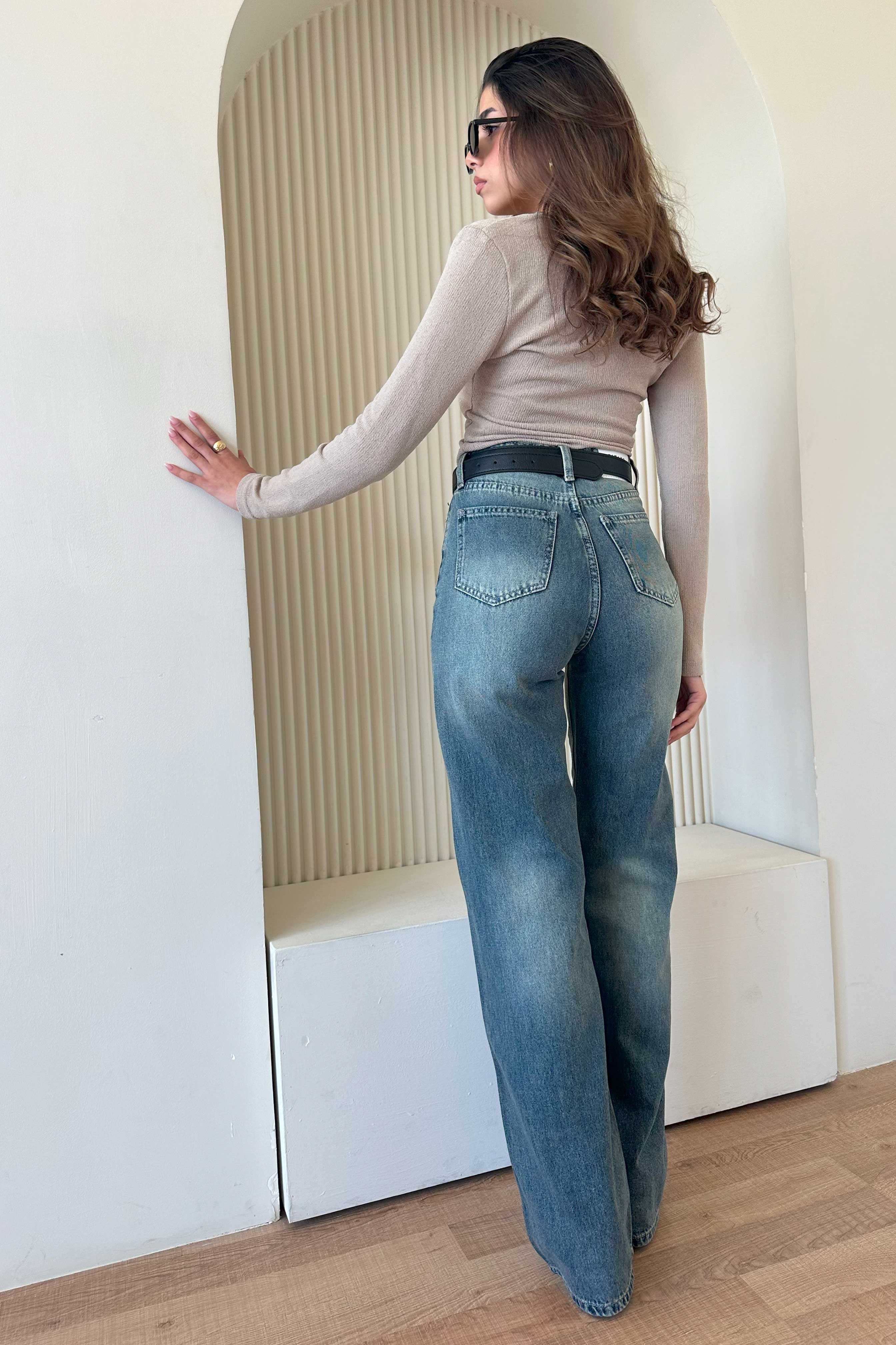 Baggy - High-Waist Teal Vintage Wash Jeans Baggy CIZARO - Cizaro Jeans