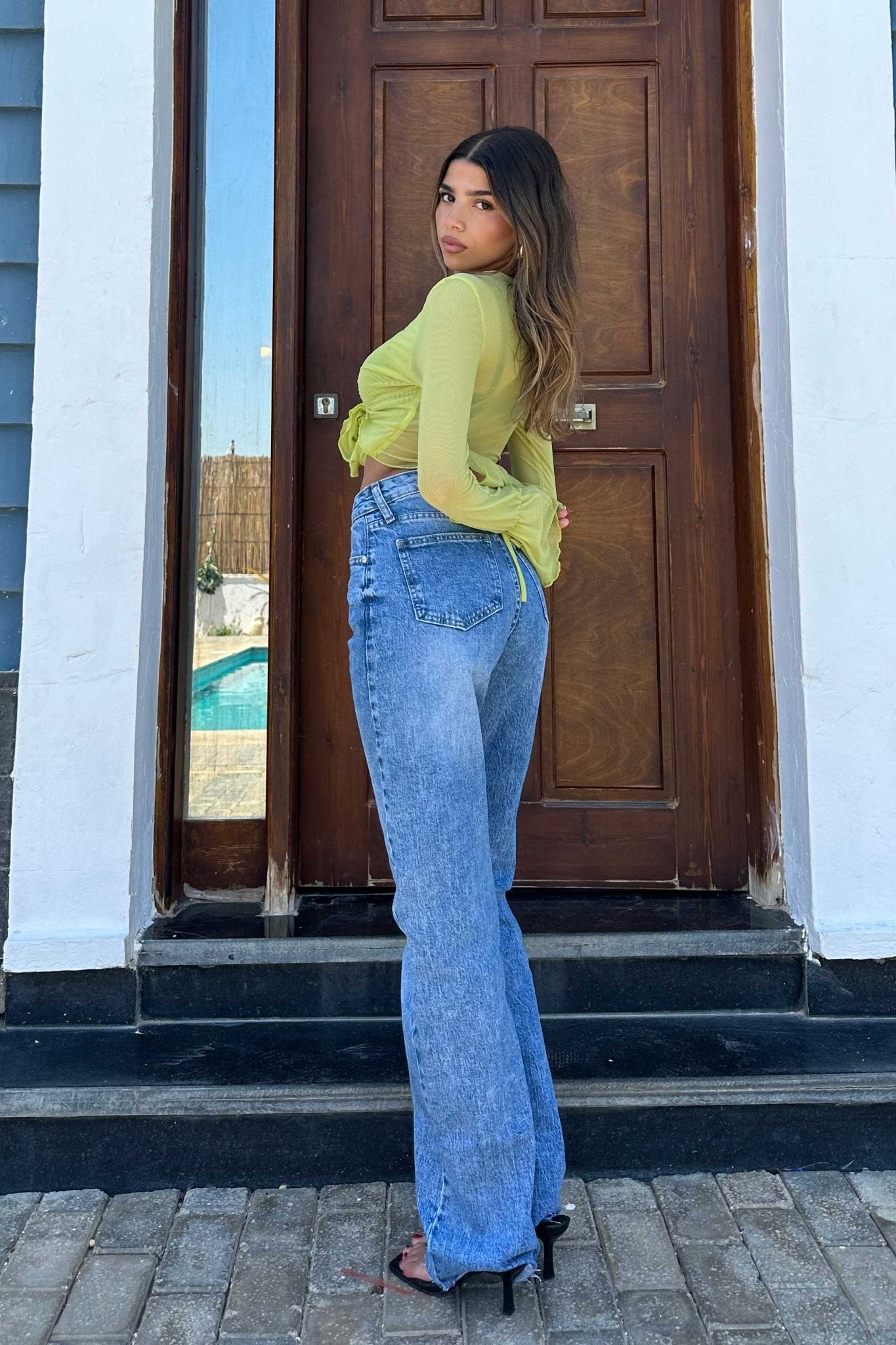 Ultra-Comfort | Straight-Leg - High-Waist Medium Acid Wash Blue Jeans with Raw Hem Straight CIZARO - Cizaro Jeans
