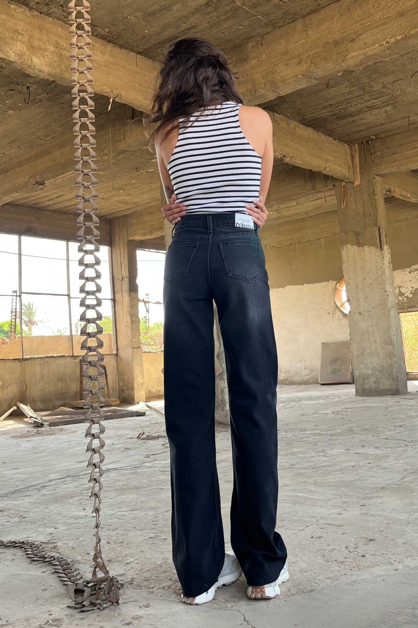 Straight - High-Waist Washed Black Jeans straight CIZARO - Cizaro Jeans