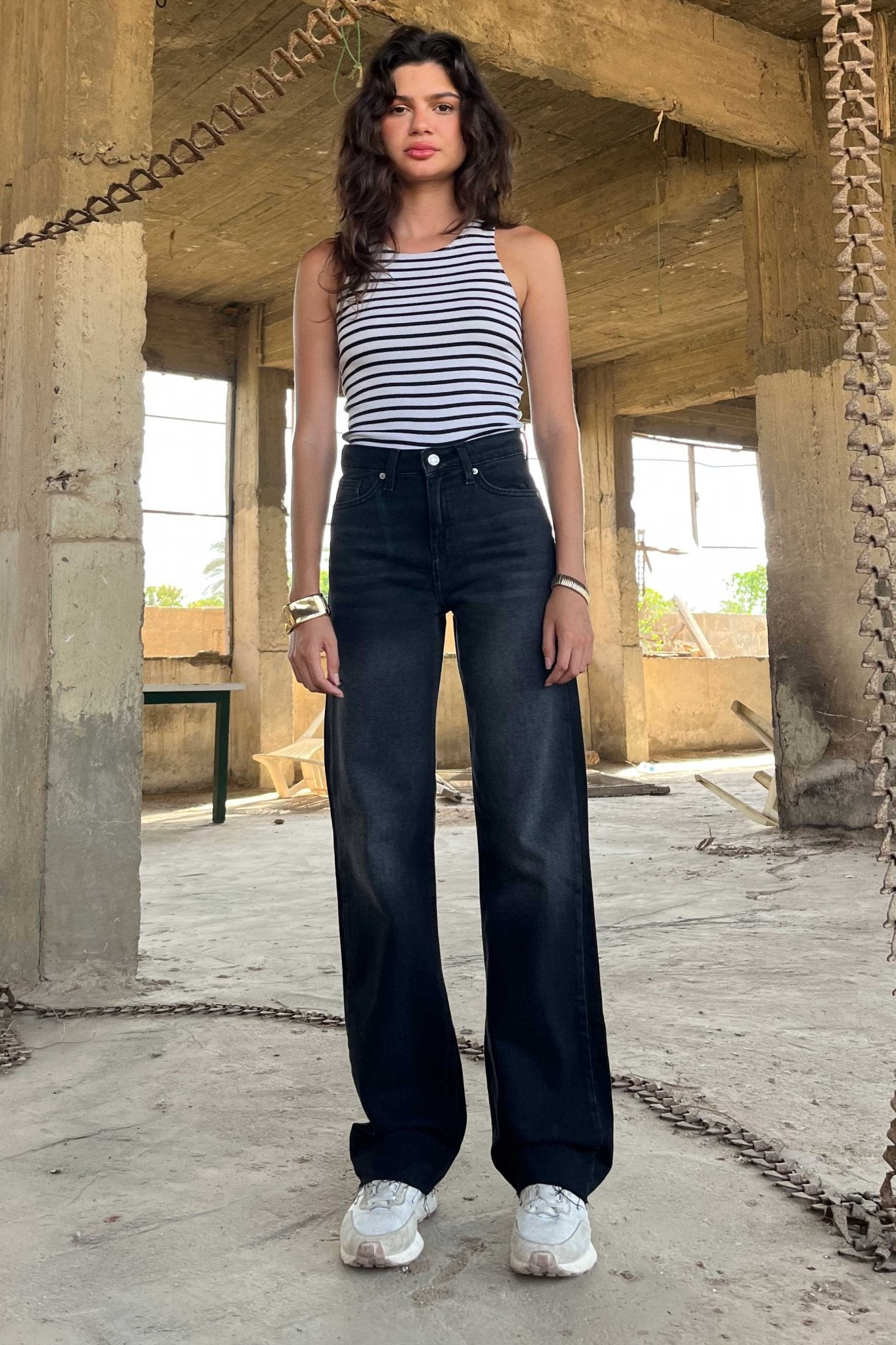 Straight - High-Waist Washed Black Jeans straight CIZARO - Cizaro Jeans