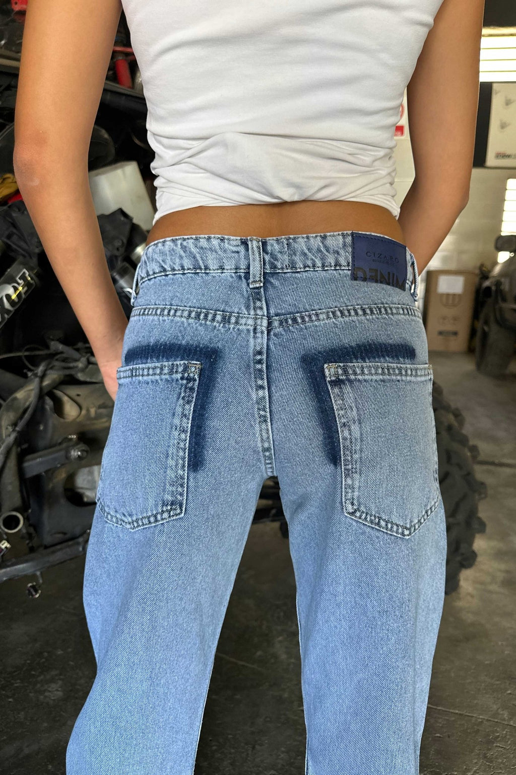 Straight Wide-Leg - Low Waist Light Blue Acid Wash Jeans Wide-Leg CIZARO - Cizaro Jeans