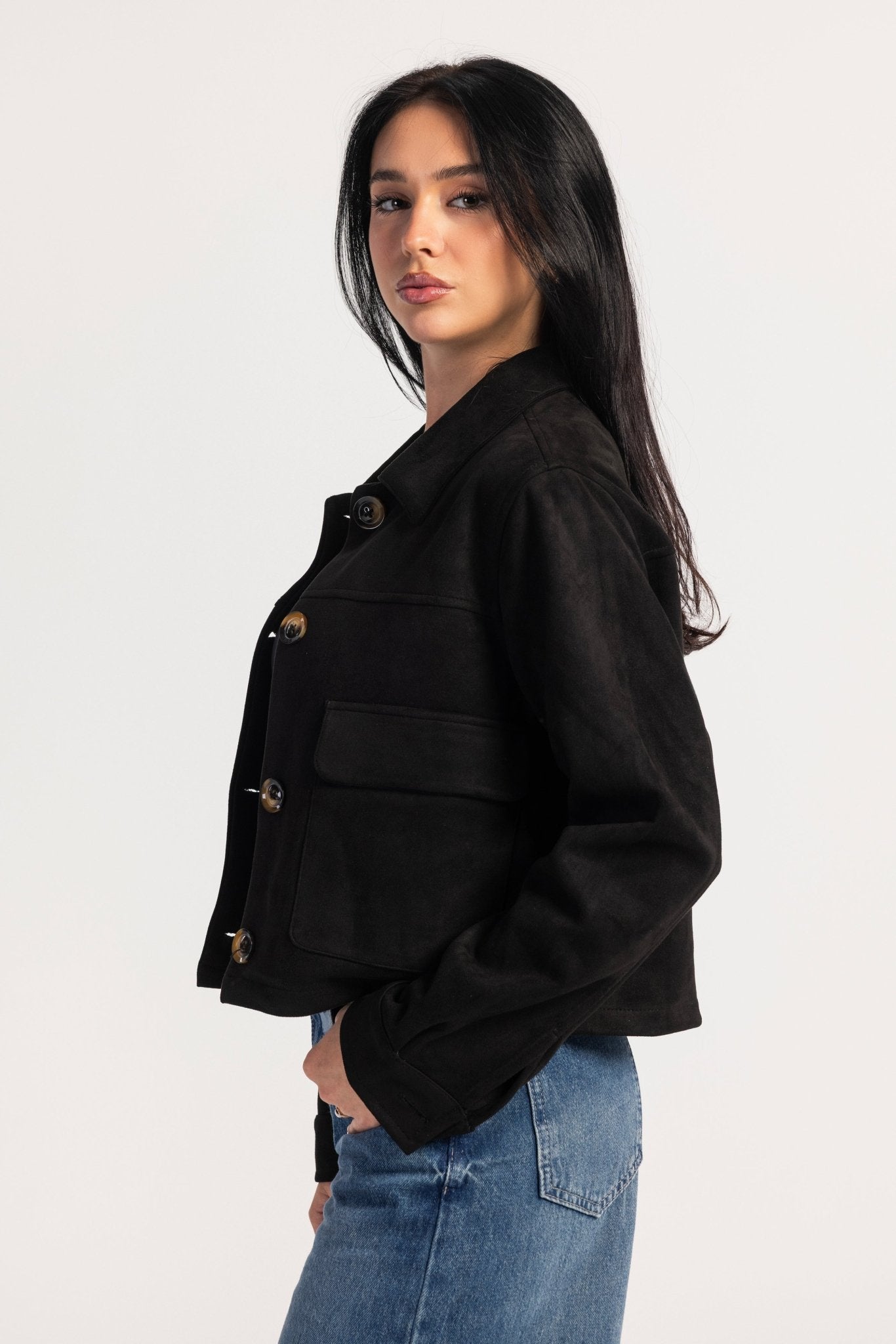 Cropped Suede Jacket – Black Jacket CIZARO - Cizaro Jeans