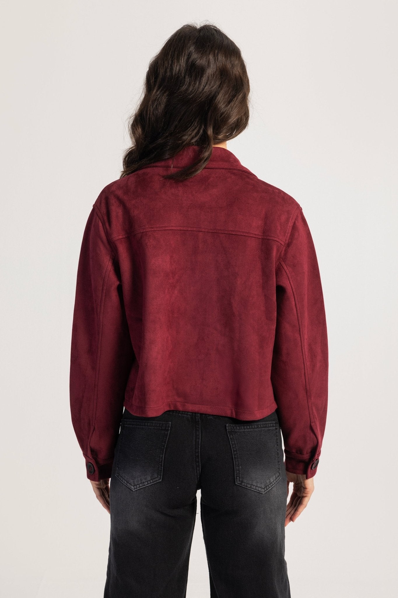 Cropped Suede Jacket – Burgundy Jacket CIZARO - Cizaro Jeans