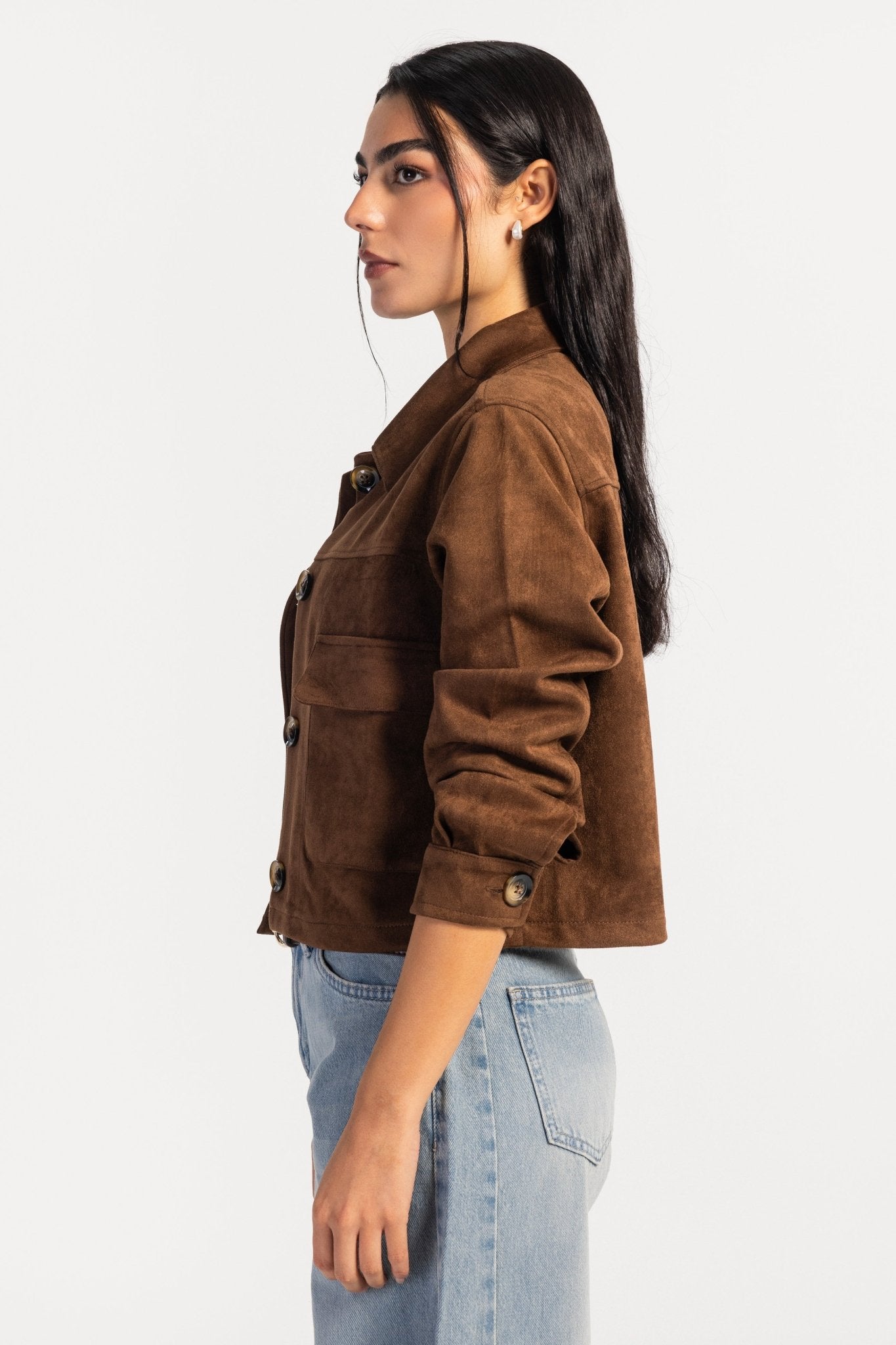 Cropped Suede Jacket – Chocolate Brown Jacket CIZARO - Cizaro Jeans
