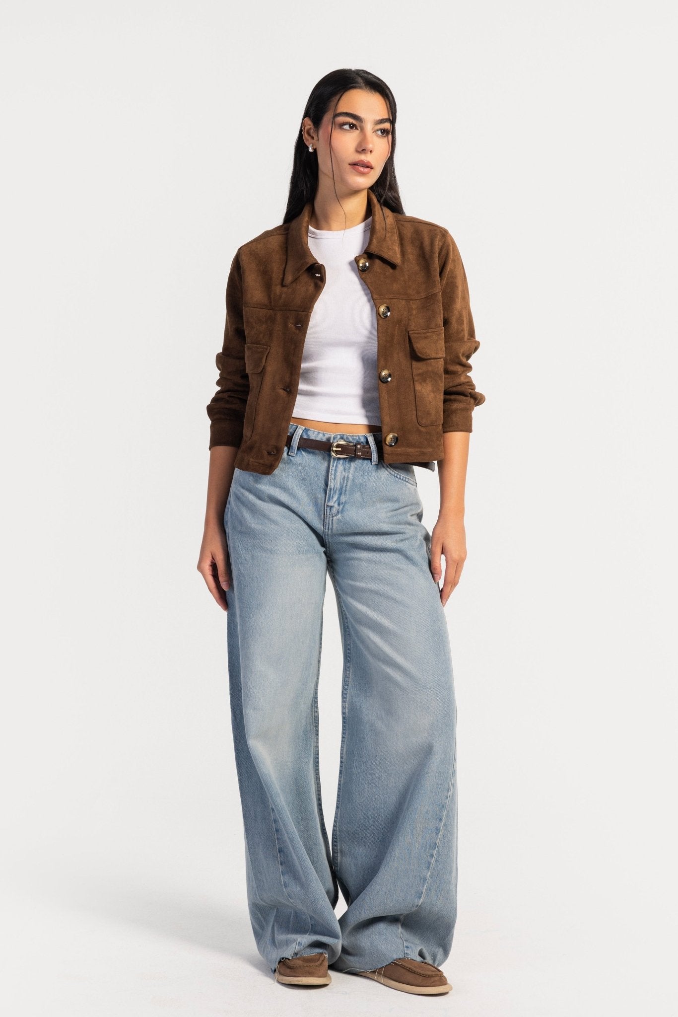 Cropped Suede Jacket – Chocolate Brown Jacket CIZARO - Cizaro Jeans