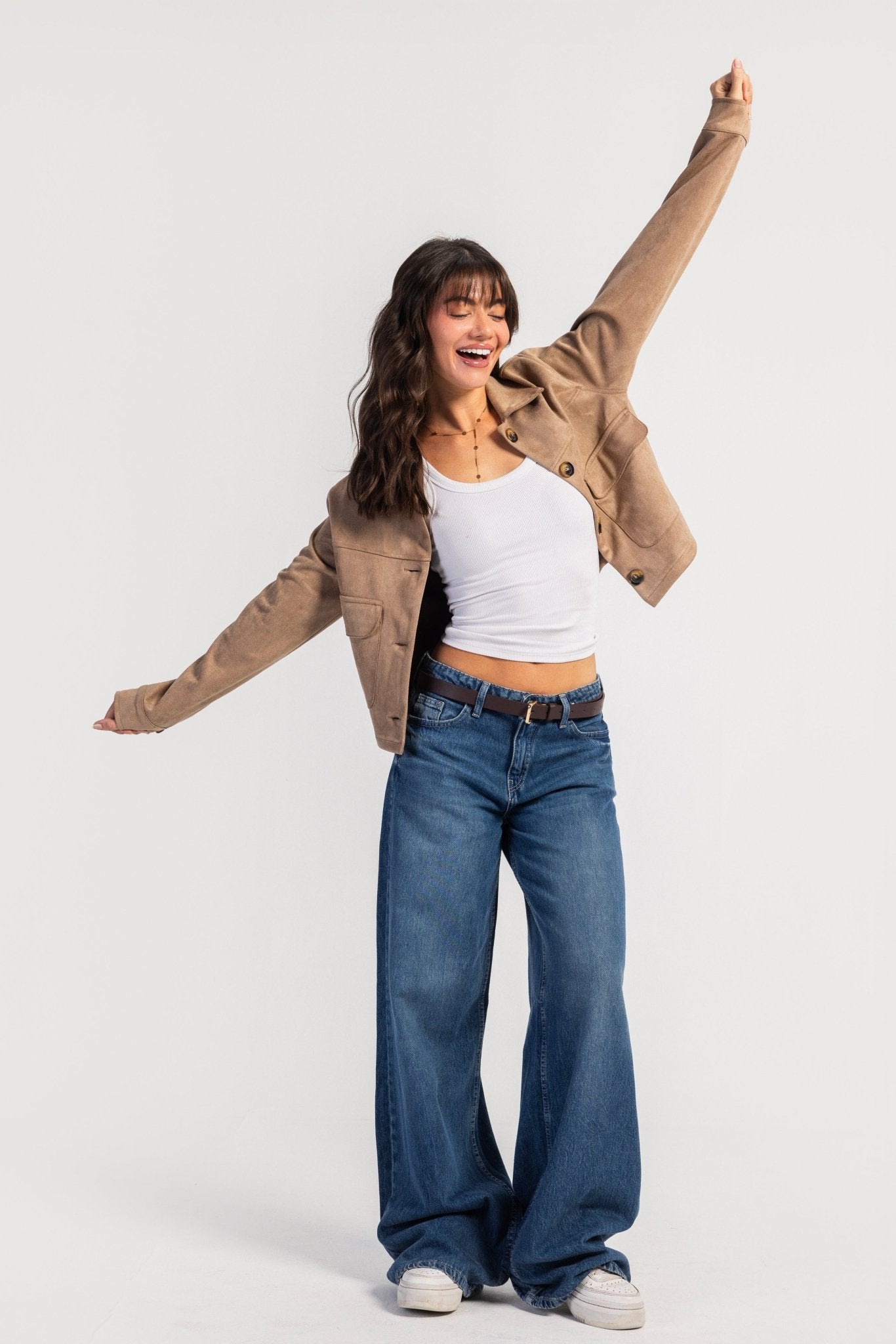 Cropped Suede Jacket – Sand Jacket CIZARO - Cizaro Jeans