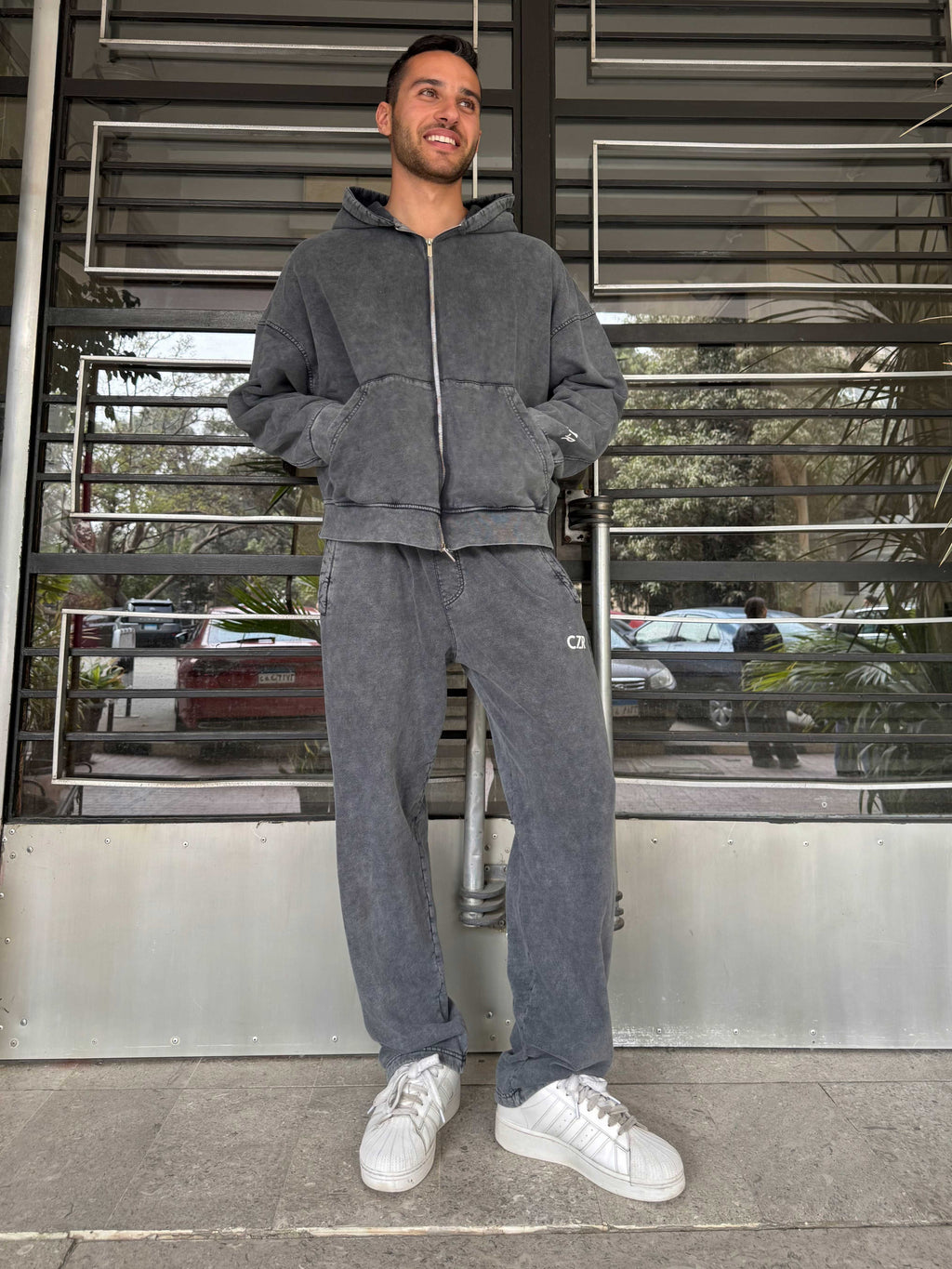 Sweatpants – Wide-Leg Washed Grey Sweat pant - Wide leg CIZARO - Cizaro Jeans