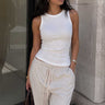 Ribbed Crew Neck Tank Top – White