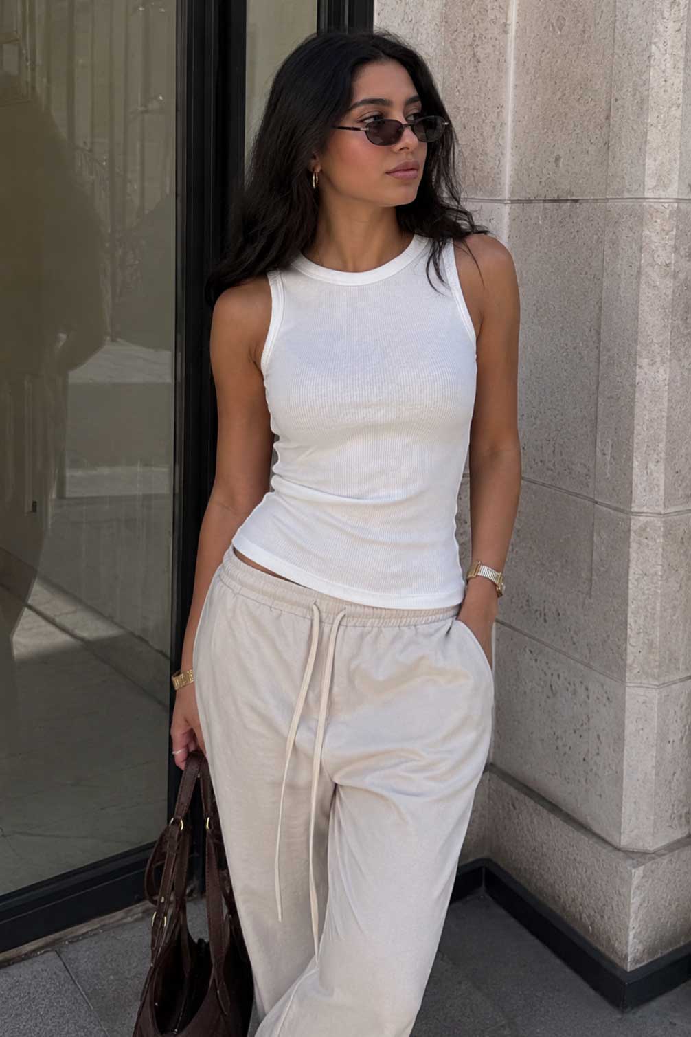 Ribbed Crew Neck Tank Top – White Basic shirt CIZARO - Cizaro Jeans