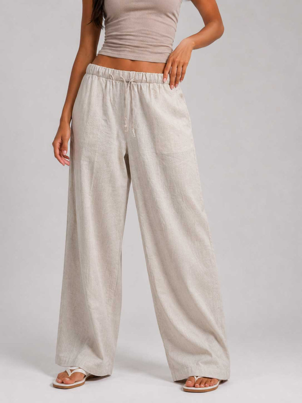 Wide Linen Trousers – Oat Beige