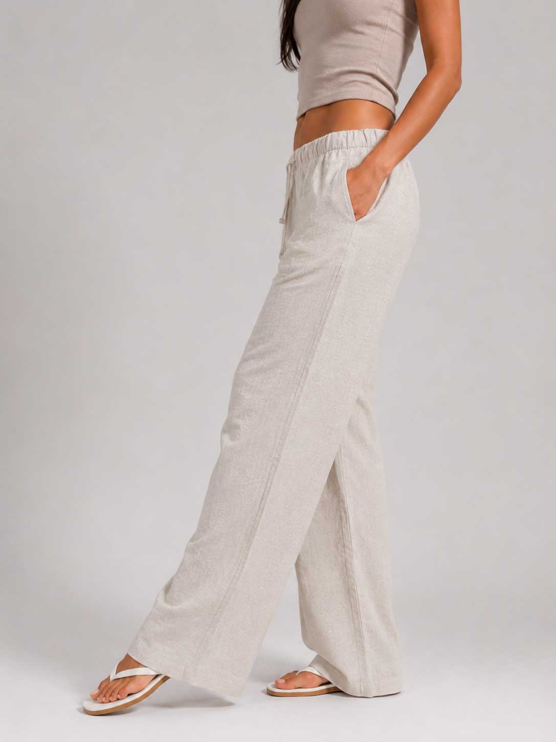Wide Linen Trousers – Oat Beige