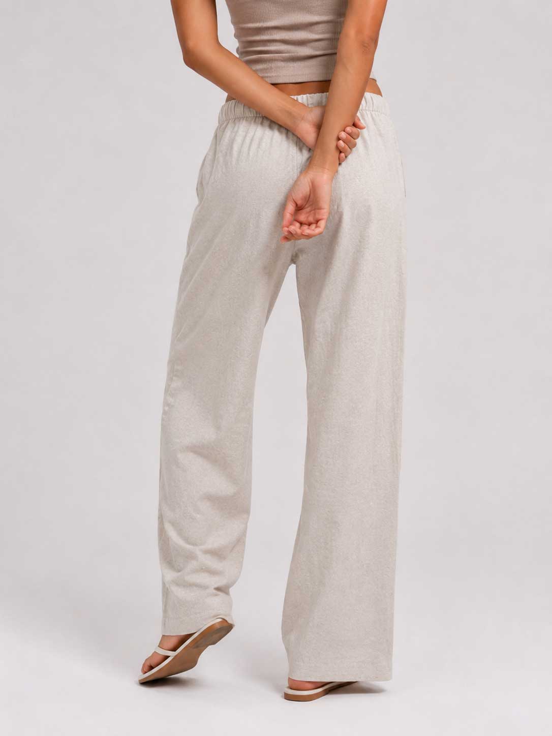 Wide Linen Trousers – Oat Beige