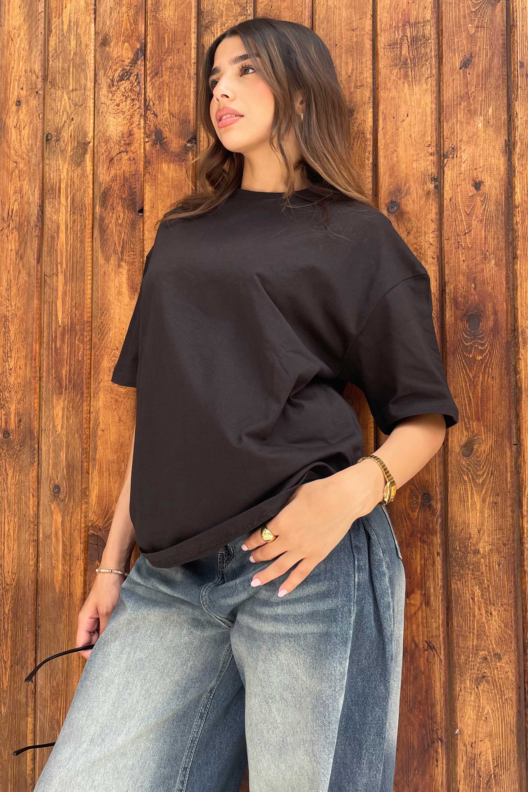 Oversized - High-Round Neck Black  Tee