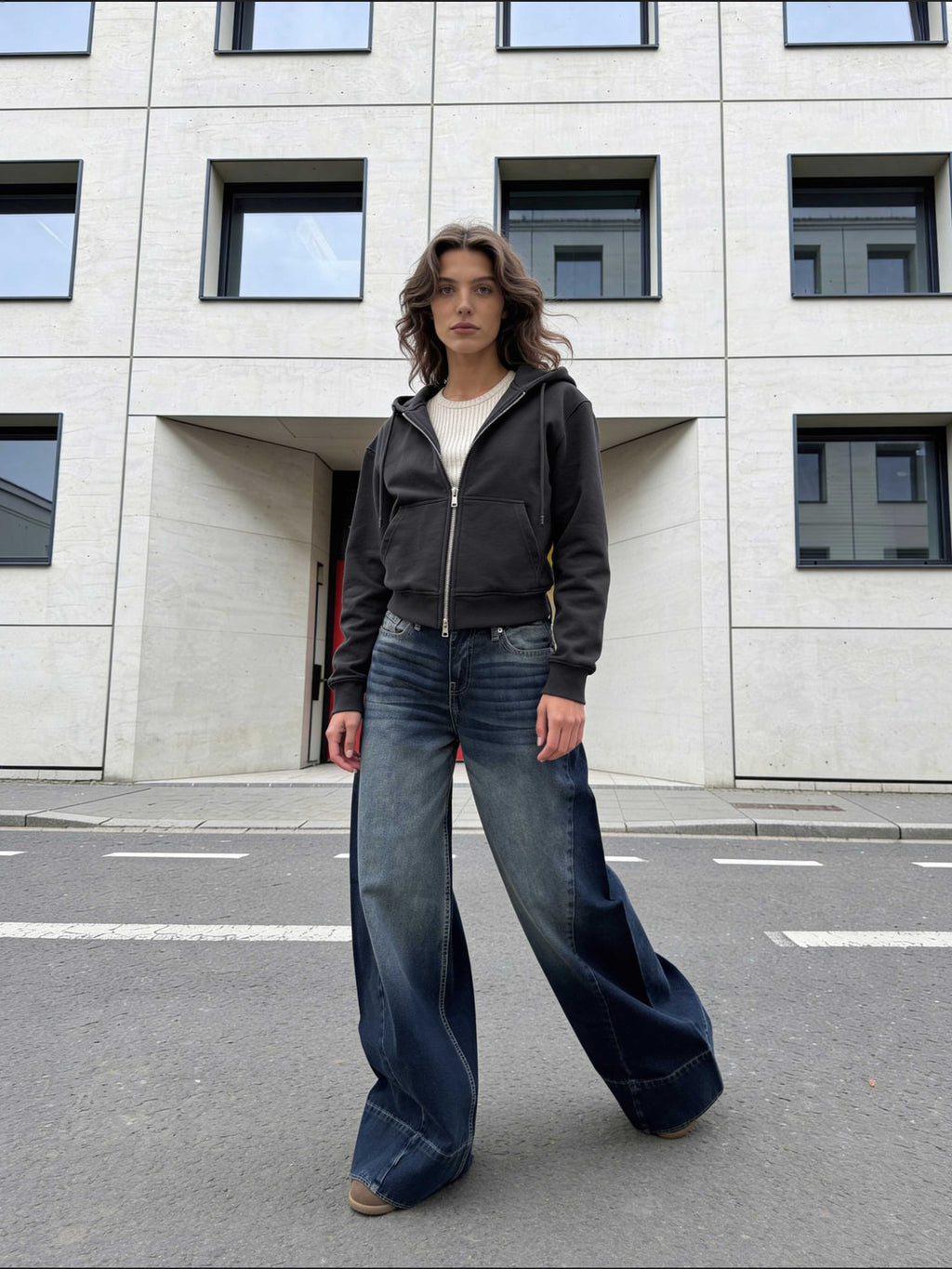 Extreme Wide-Leg – Mid-Rise Deep Vintage Blue Jeans Extreme Wide Leg CIZARO - Cizaro Jeans
