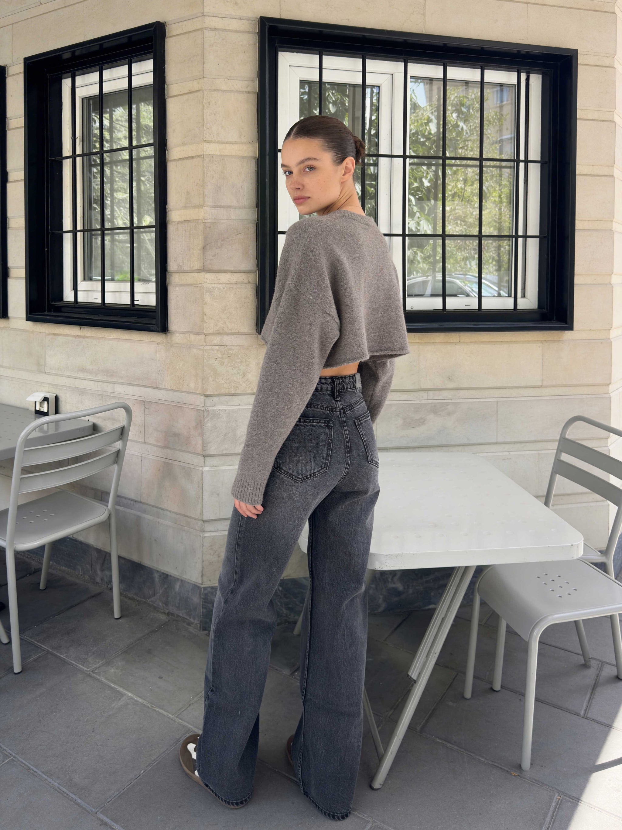 Wide-Leg – High-Waist Washed Black Jeans Wide Leg CIZARO - Cizaro Jeans