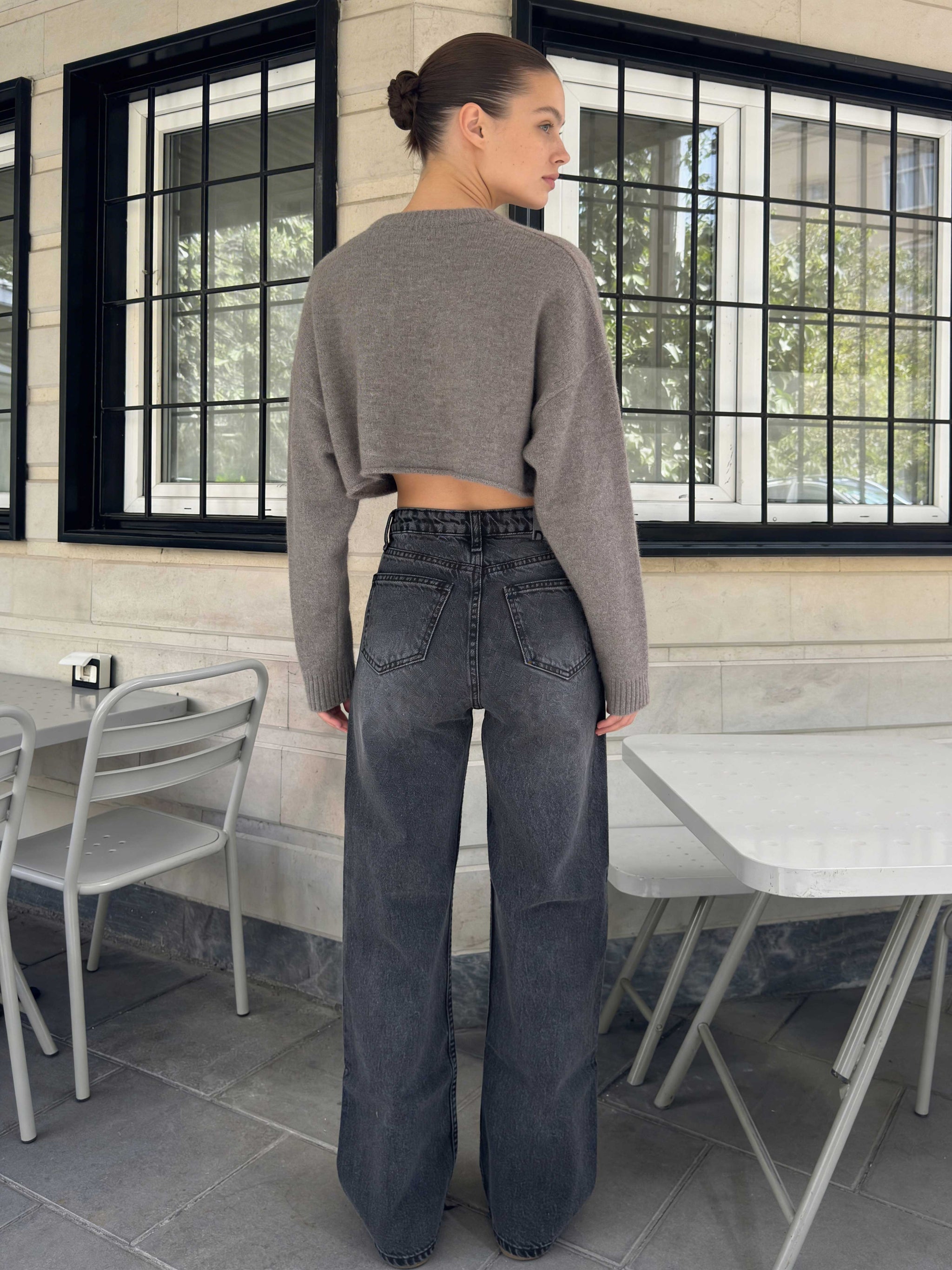 Wide-Leg – High-Waist Washed Black Jeans Wide Leg CIZARO - Cizaro Jeans
