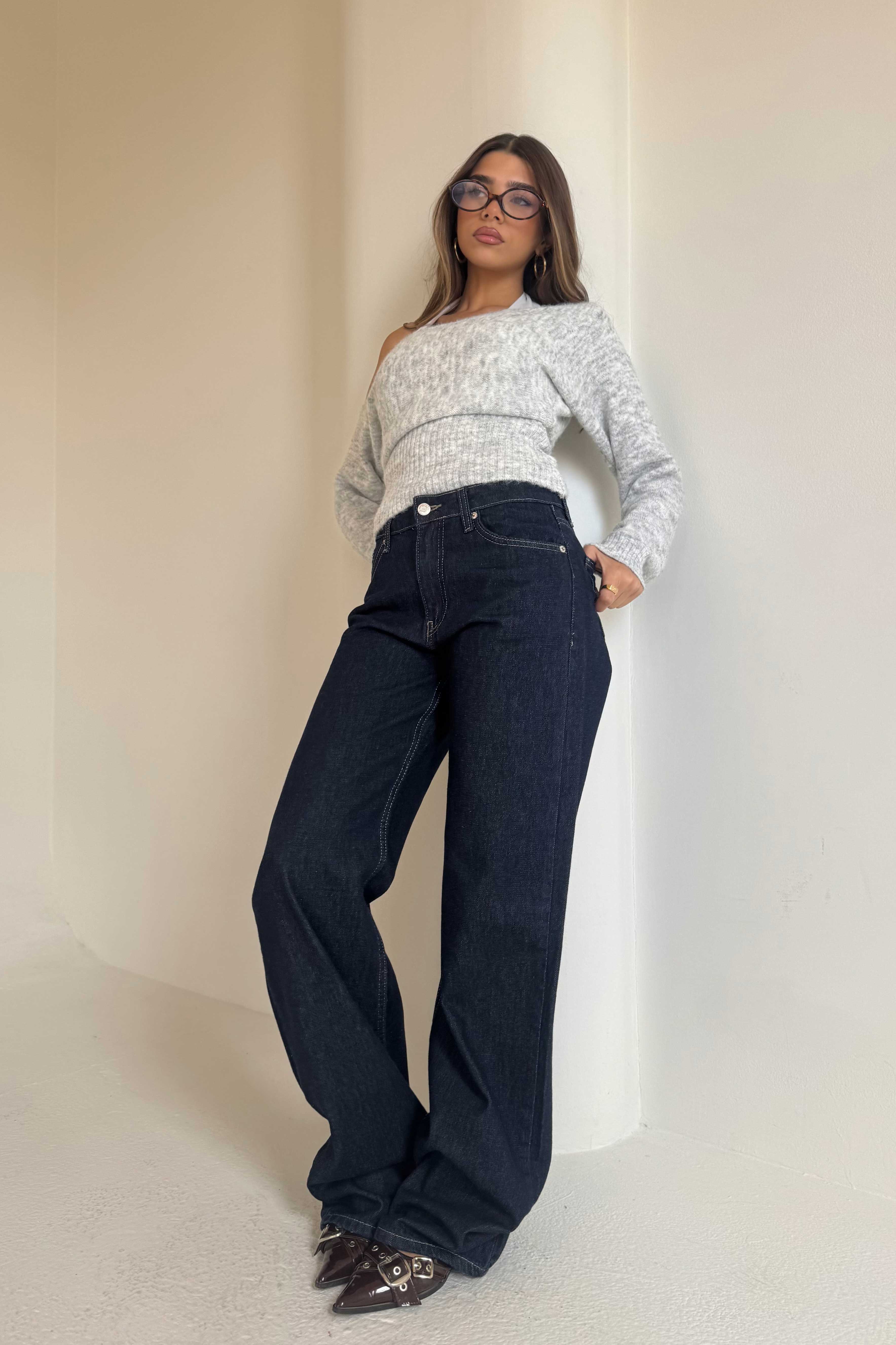 Wide Leg – Mid-Rise Raw Denim Jeans