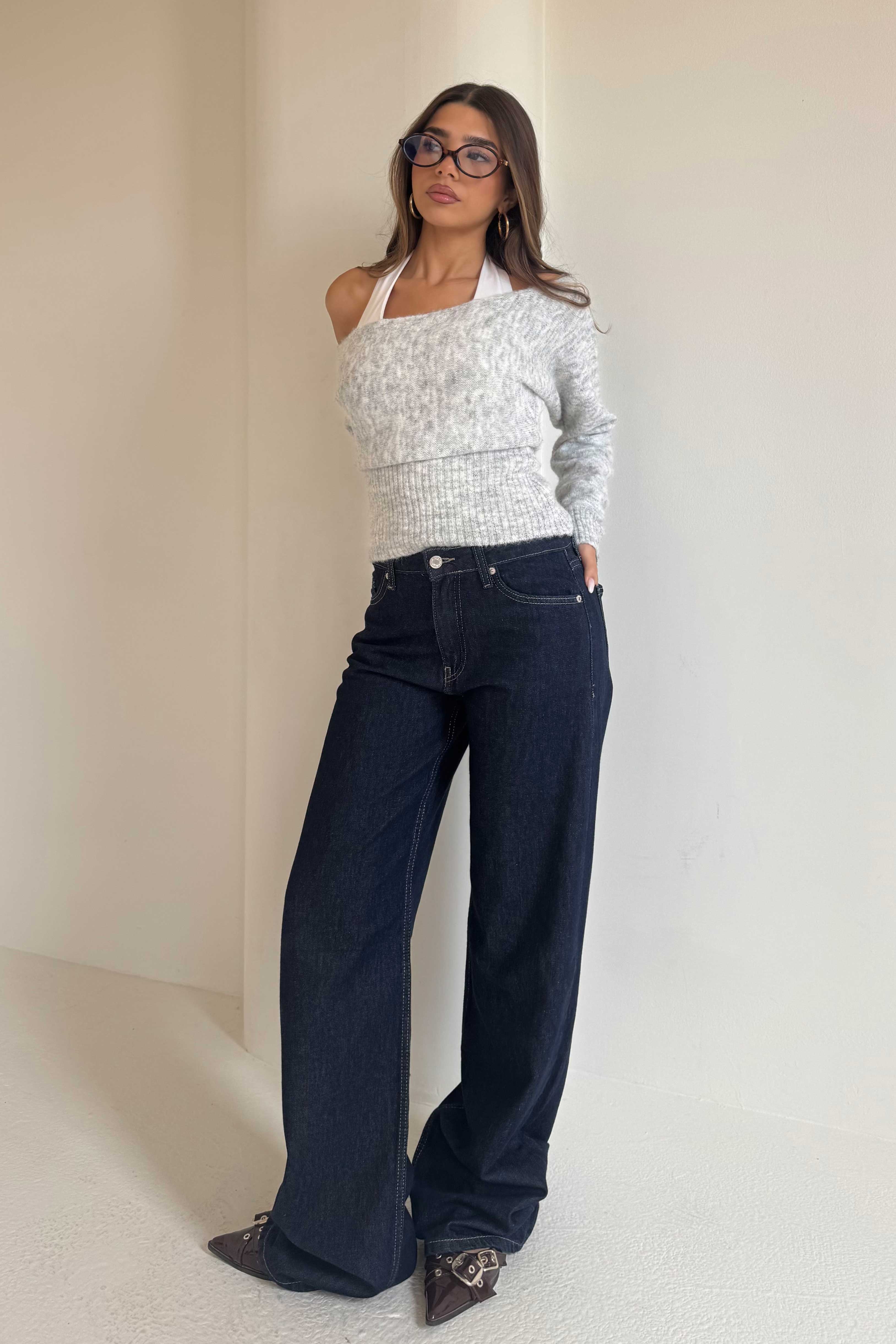 Wide Leg – Mid-Rise Raw Denim Jeans
