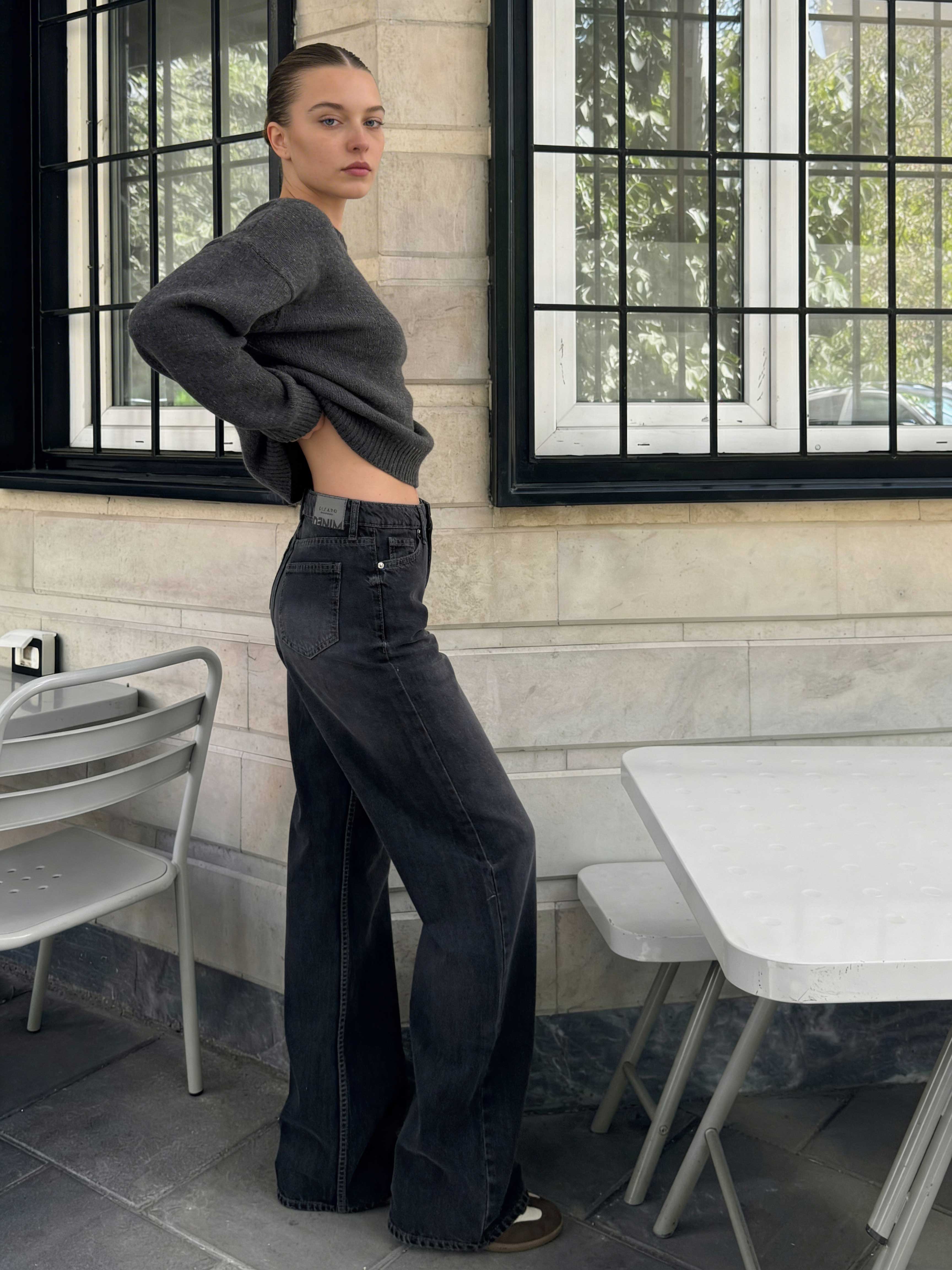 Wide leg High waist Smoky Black Jeans Wide Leg CIZARO - Cizaro Jeans
