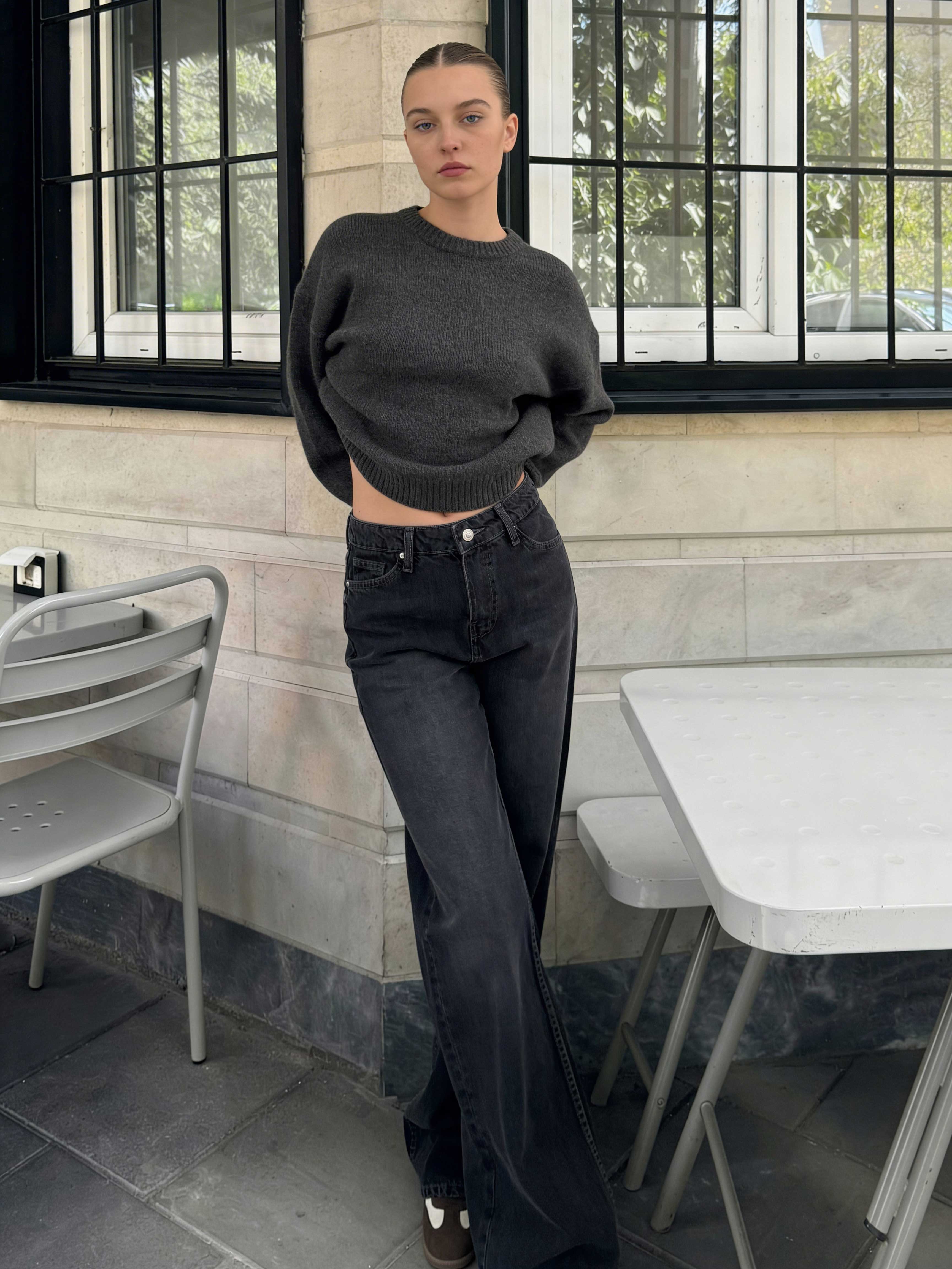 Wide leg High waist Smoky Black Jeans Wide Leg CIZARO - Cizaro Jeans