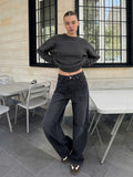 Wide leg High waist Smoky Black Jeans Wide Leg CIZARO - Cizaro Jeans