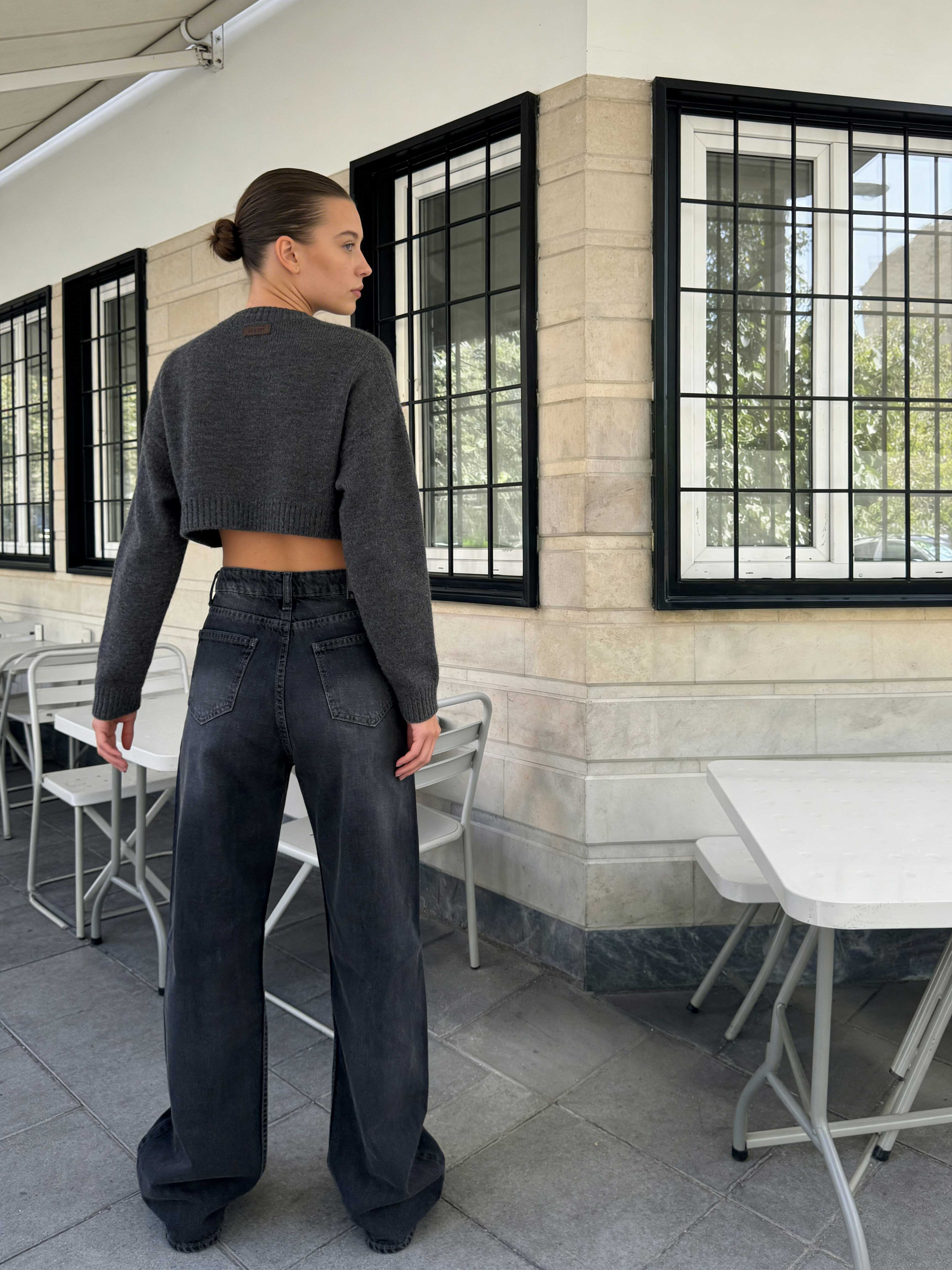 Wide leg High waist Smoky Black Jeans Wide Leg CIZARO - Cizaro Jeans