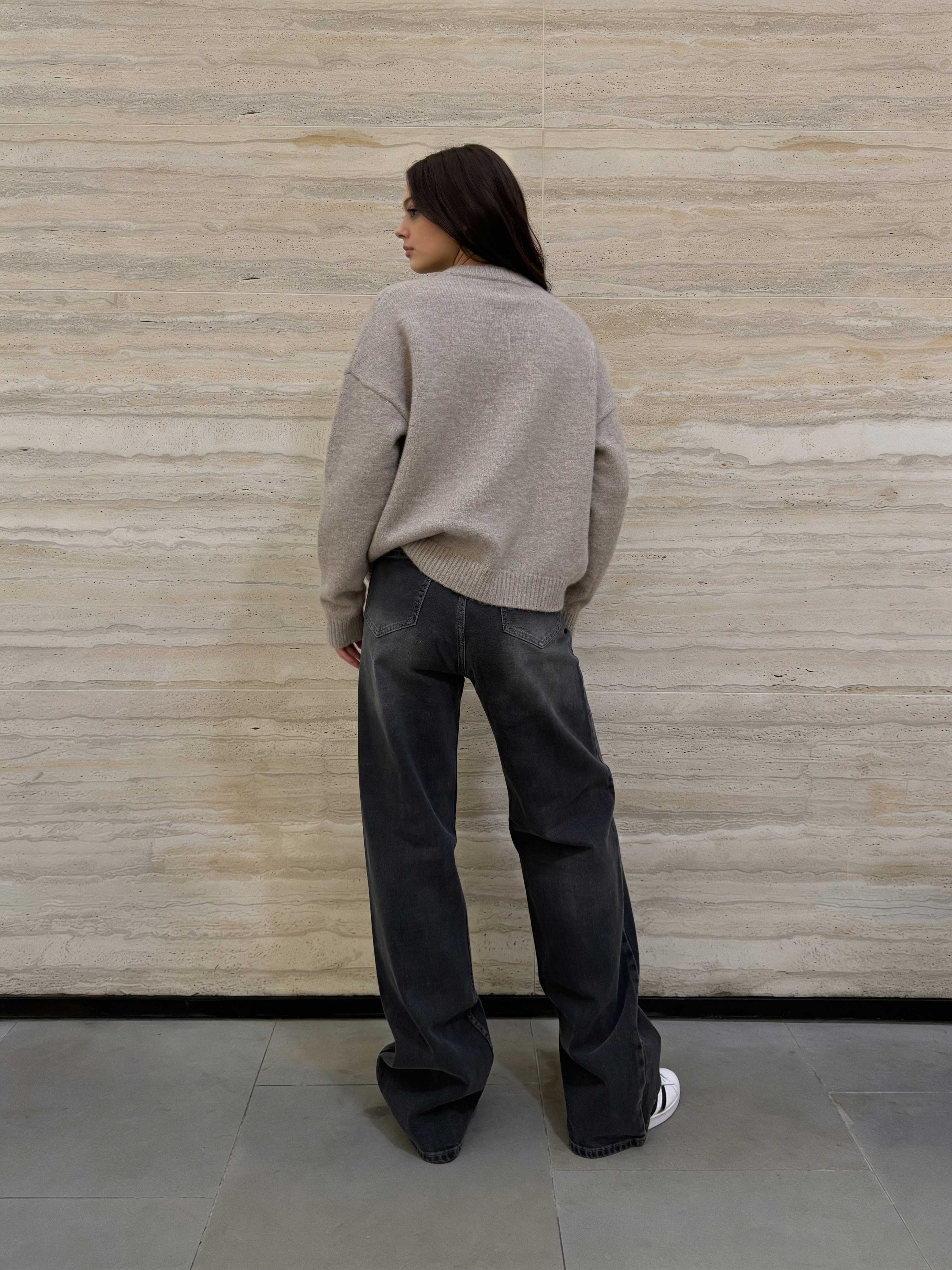 Wide-Leg – High-Waist Washed Black Jeans Wide Leg CIZARO - Cizaro Jeans