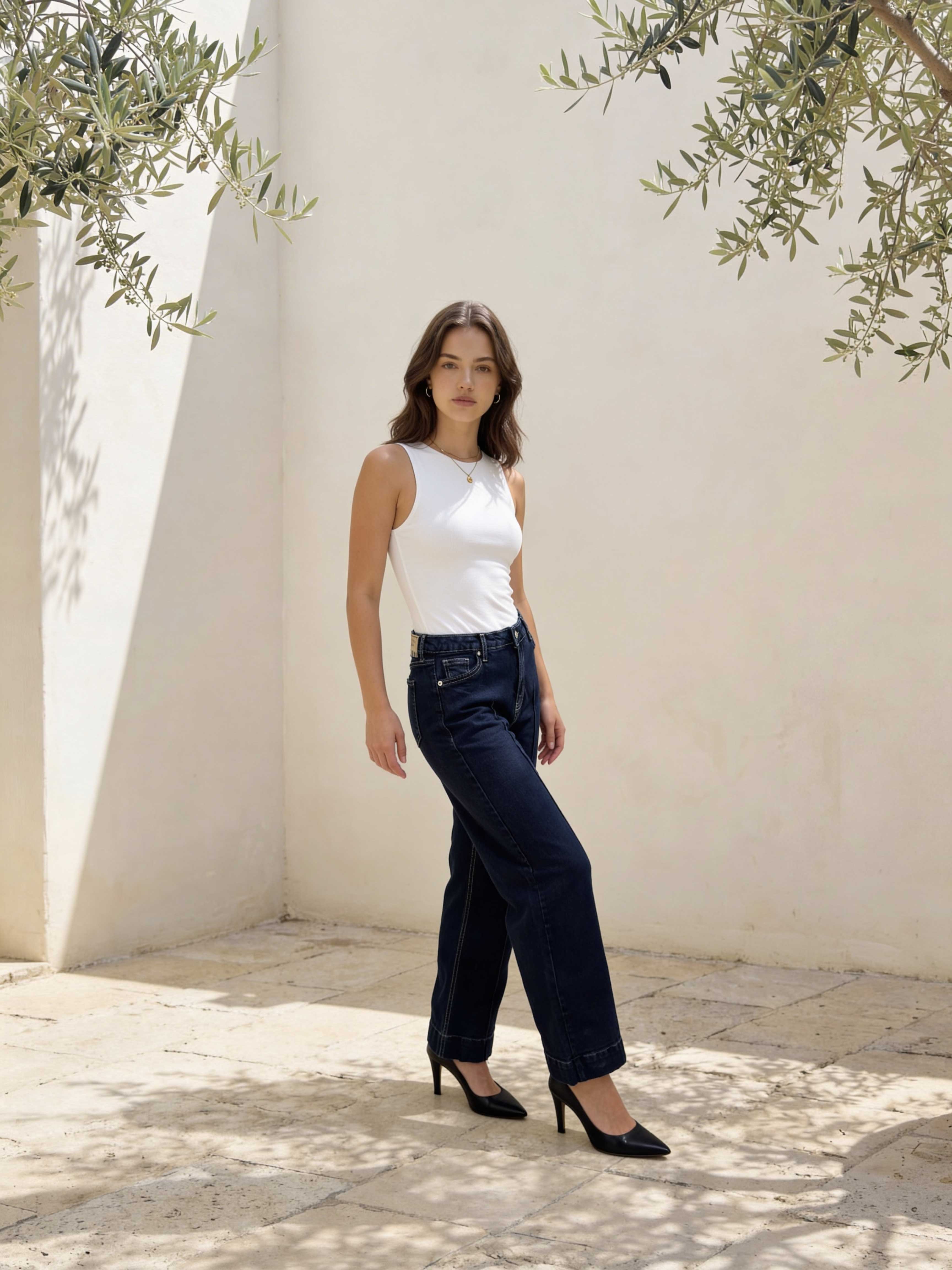 Cropped Wide-Leg High-Waist Deep Denim Jeans Wide Leg CIZARO - Cizaro Jeans