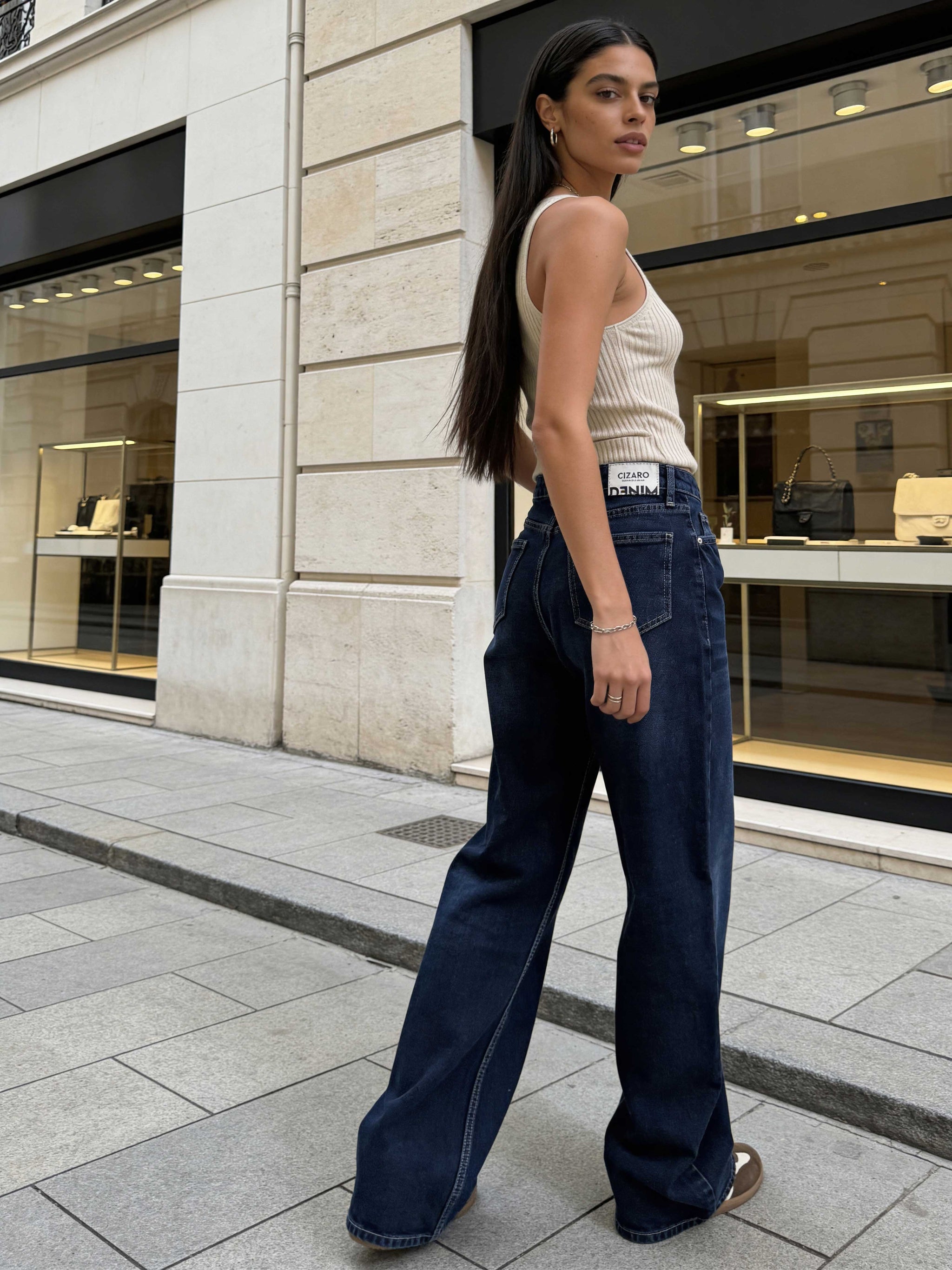 Wide-Leg – High-Waist Deep Ocean Blue Jeans Wide-Leg CIZARO - Cizaro Jeans