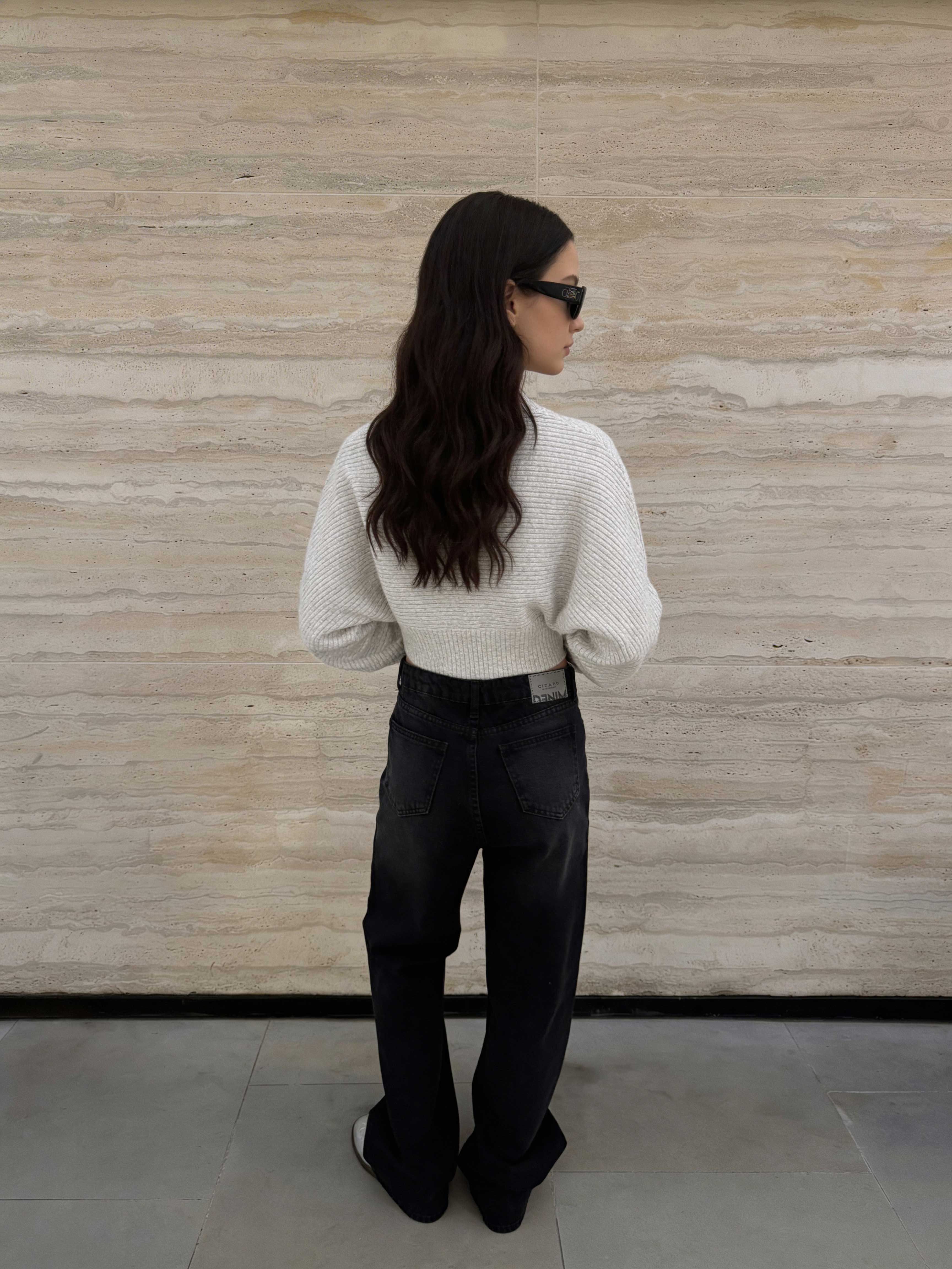 Crossover Wide-Leg – High-Waist Washed Black Jeans Wide Leg CIZARO - Cizaro Jeans