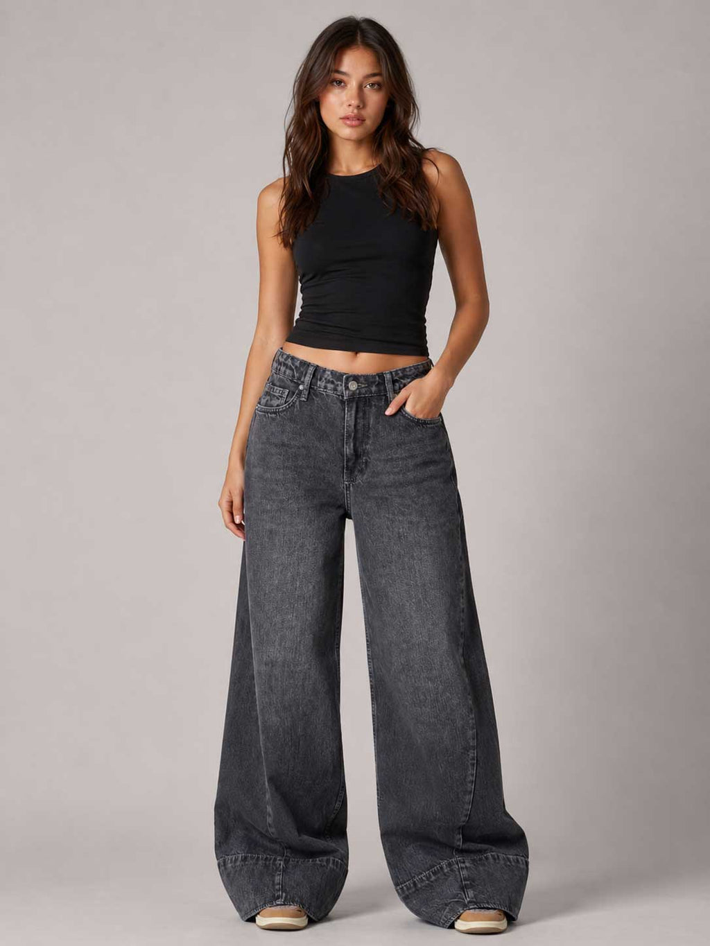 Extreme Wide Leg – High Waist Cloudy Charcoal Jeans