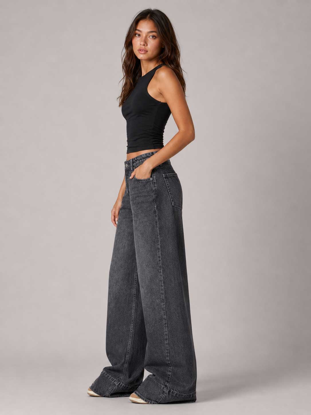 Extreme Wide Leg – High Waist Cloudy Charcoal Jeans