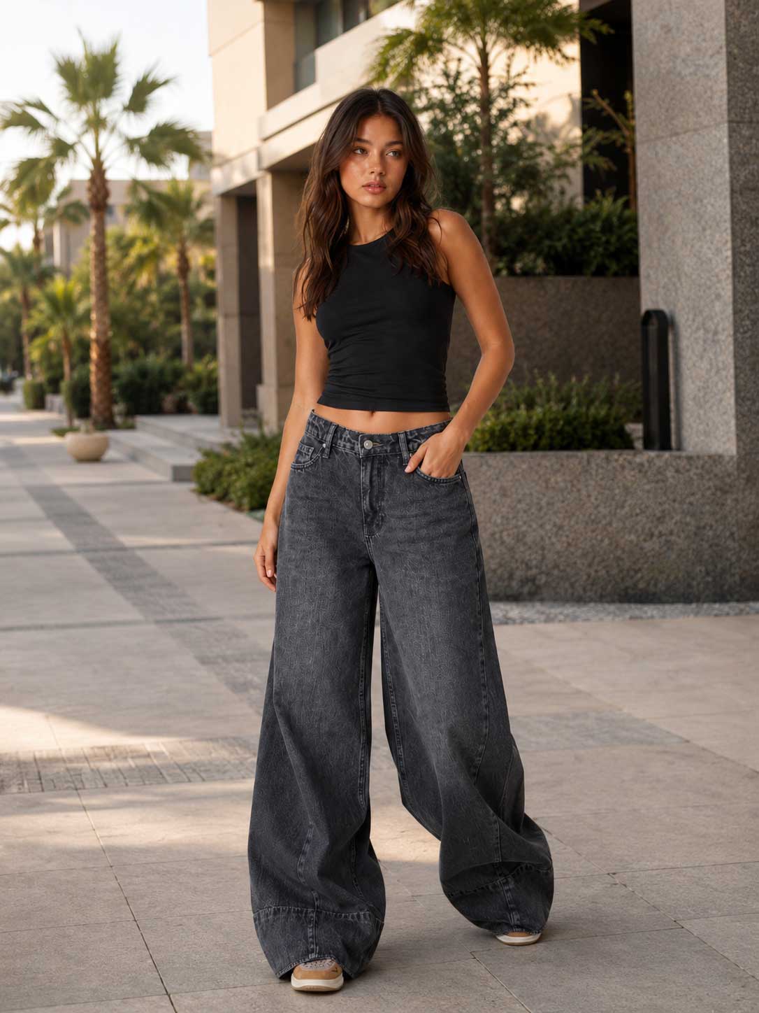 Extreme Wide Leg – High Waist Cloudy Charcoal Jeans