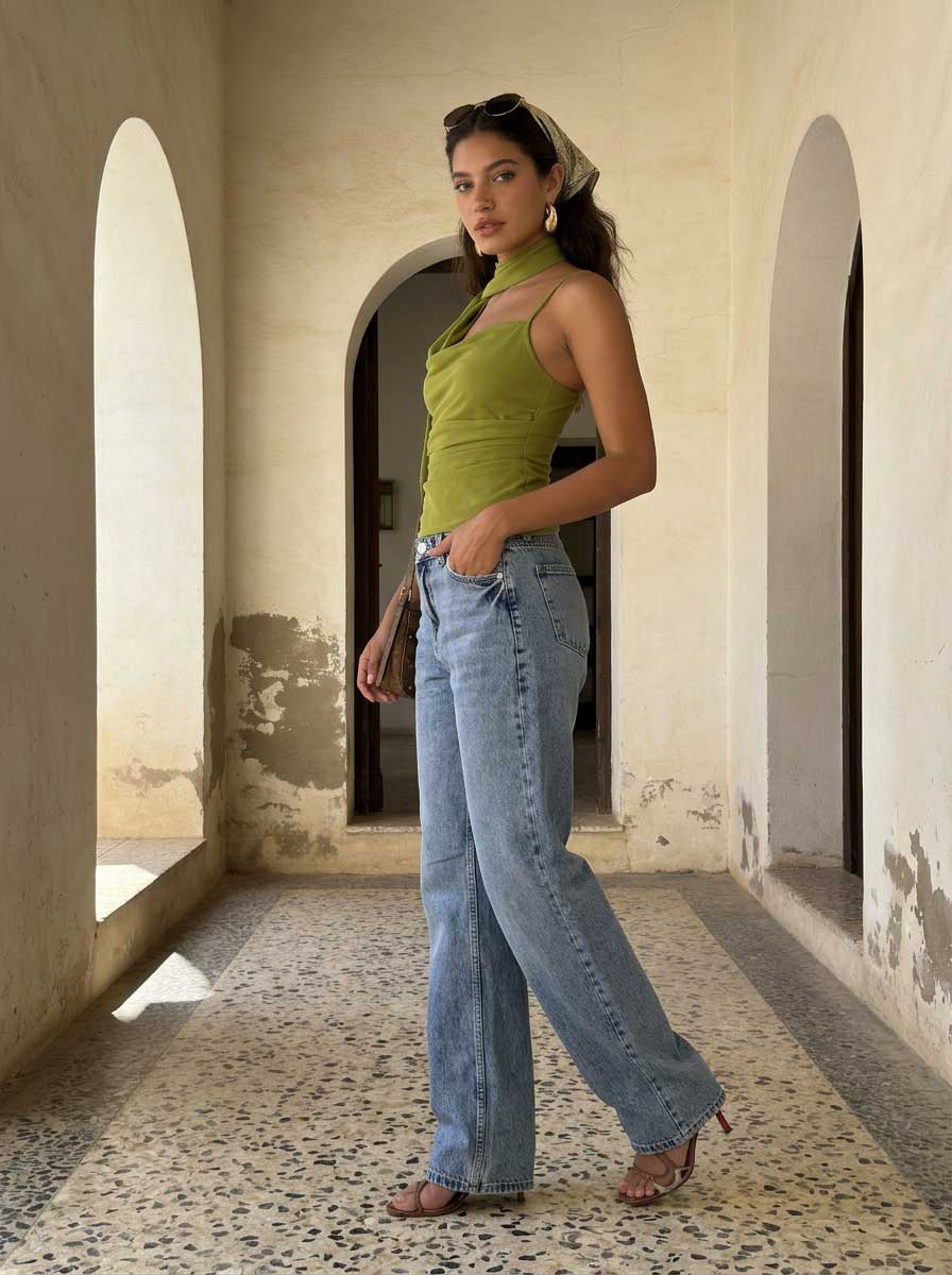 Ultra Comfort Wide leg High-Waist Acid blue jeans