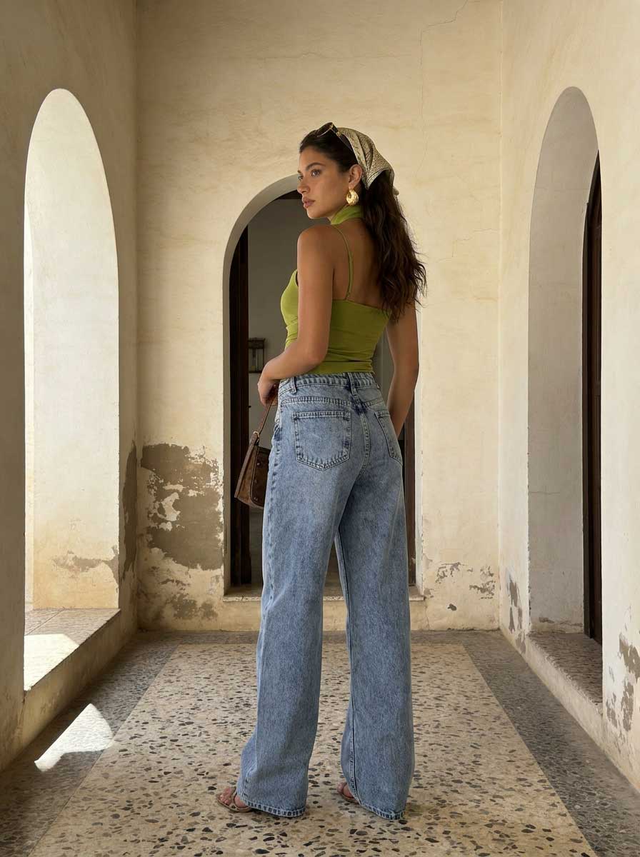 Ultra Comfort Wide leg High-Waist Acid blue jeans
