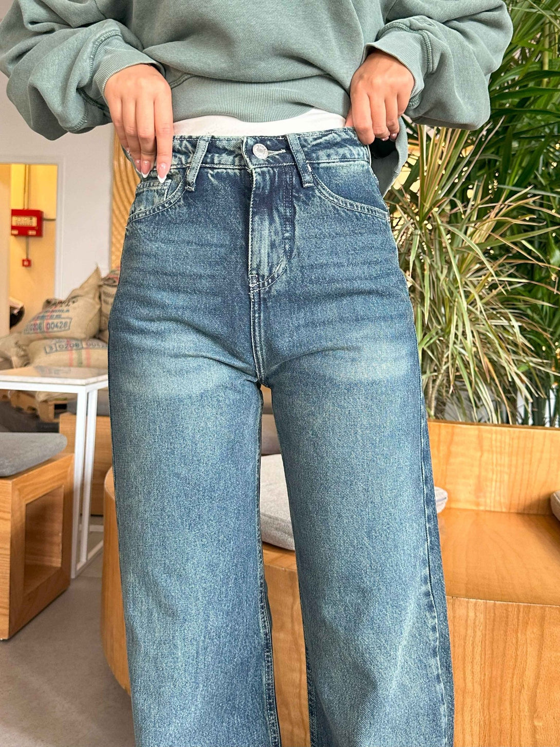 Straight Leg - Mid Vintage Blue Green Jeans. Straight Leg CIZARO    - Cizaro Jeans