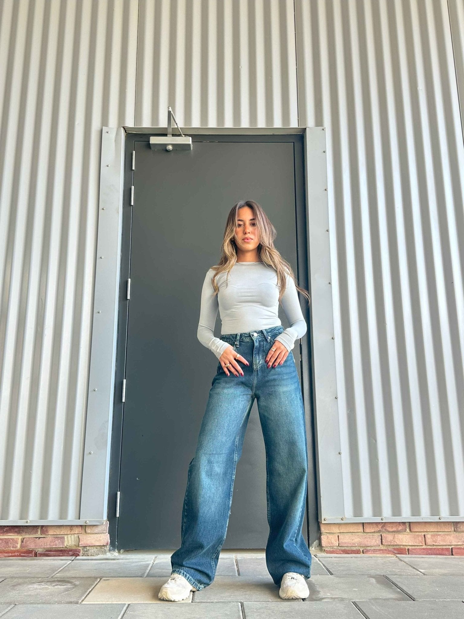 Wide Leg - Mid Vintage Blue Green Jeans. Wide Leg CIZARO    - Cizaro Jeans