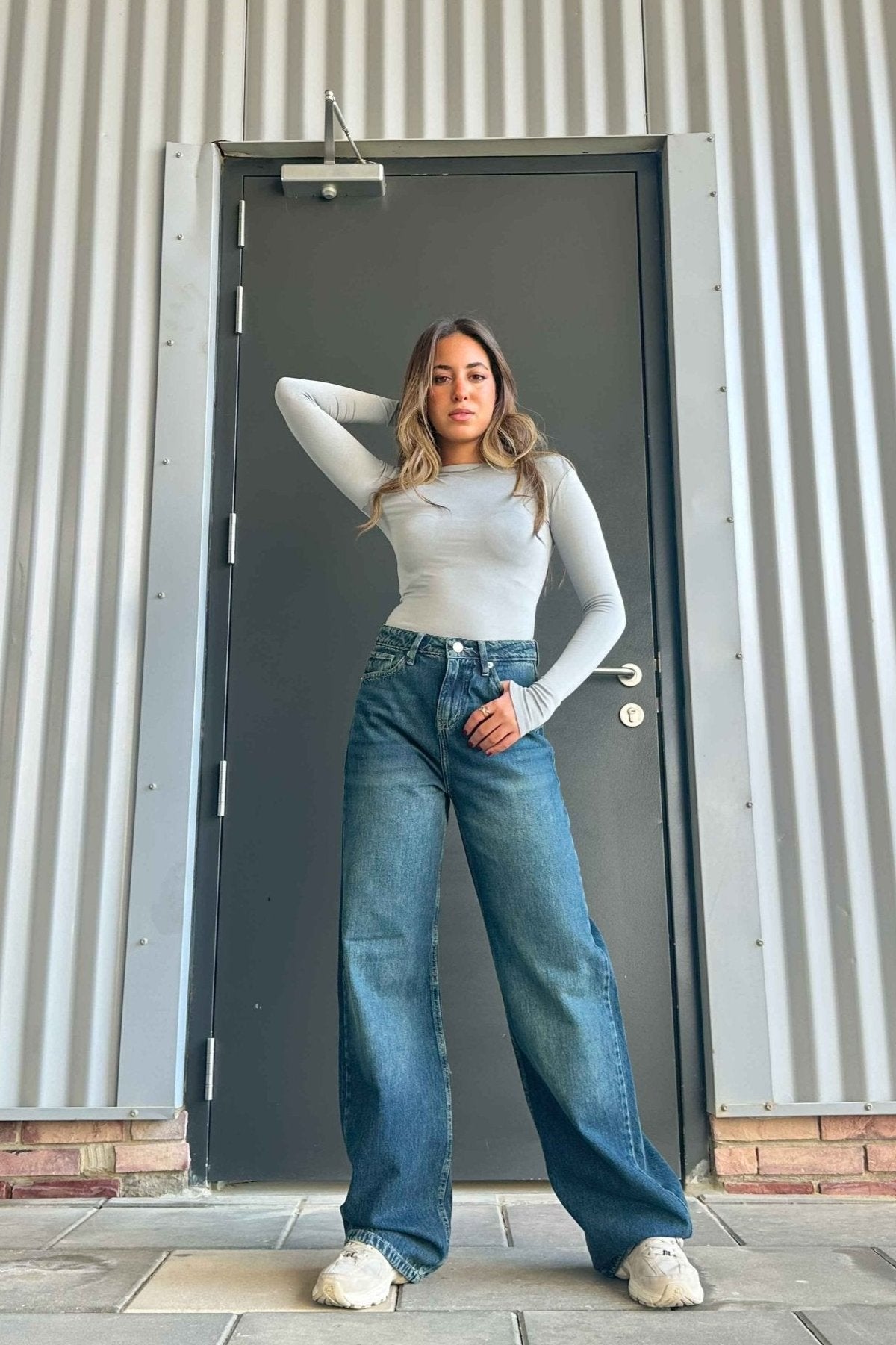 Wide Leg - Mid Vintage Blue Green Jeans. Wide Leg CIZARO    - Cizaro Jeans