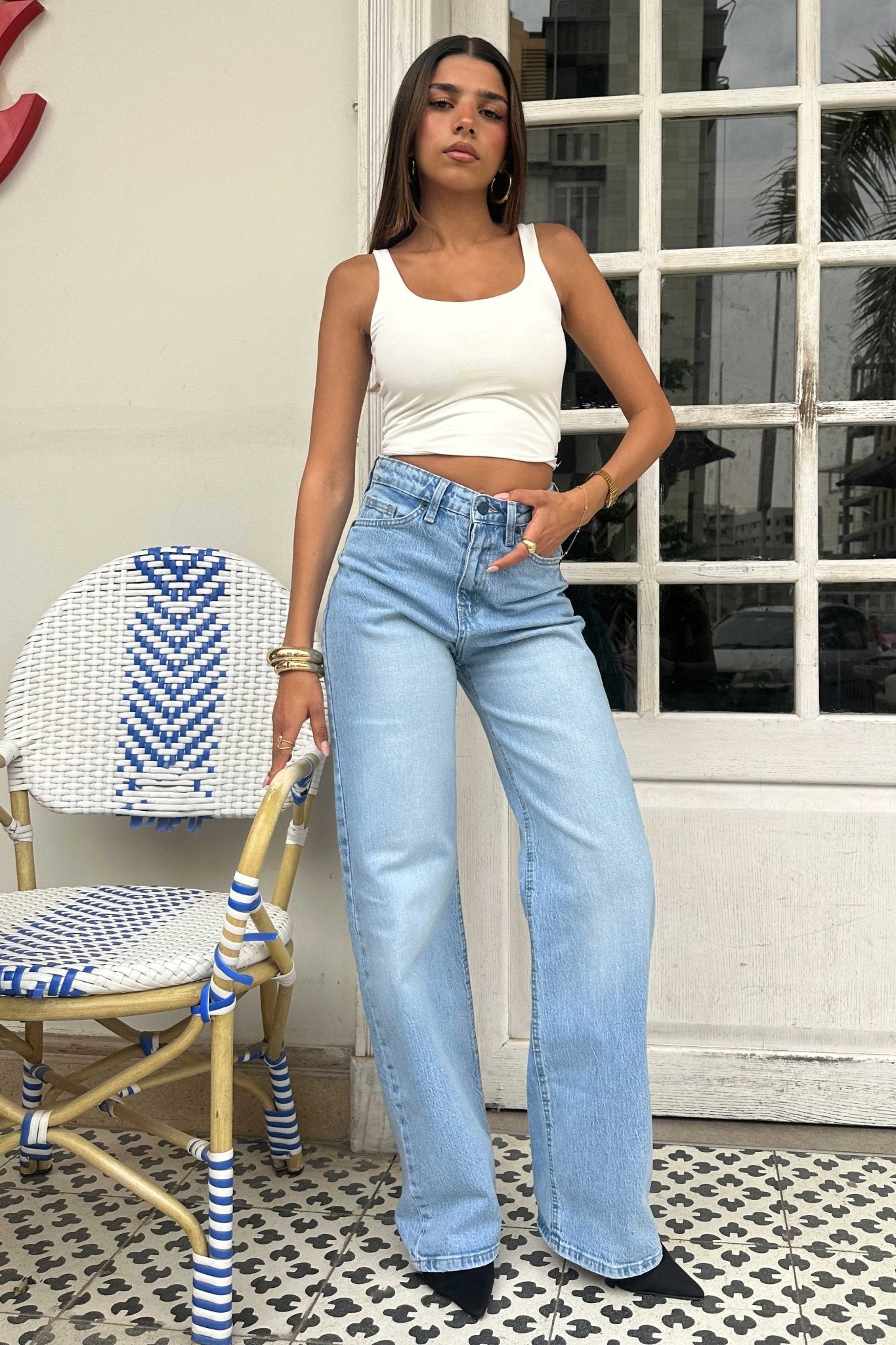 Ultra Comfort | Wide-Leg - High-Waist Sky Blue Jeans Wide Leg CIZARO - Cizaro Jeans