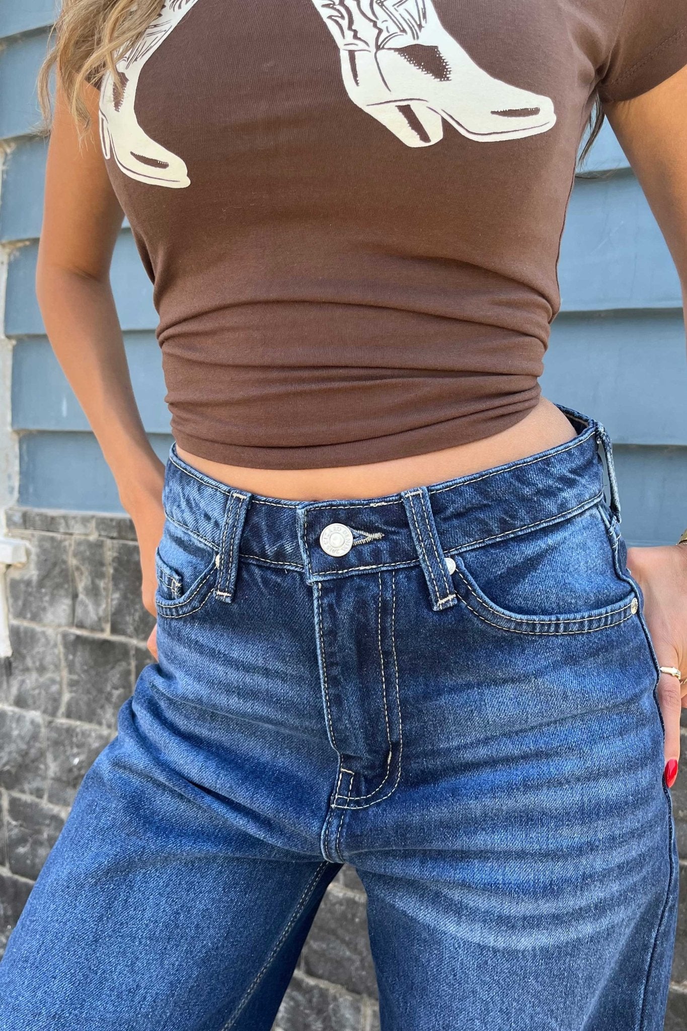 Wide-Leg - High-Waist Navy Blue Jeans Wide Leg CIZARO - Cizaro Jeans