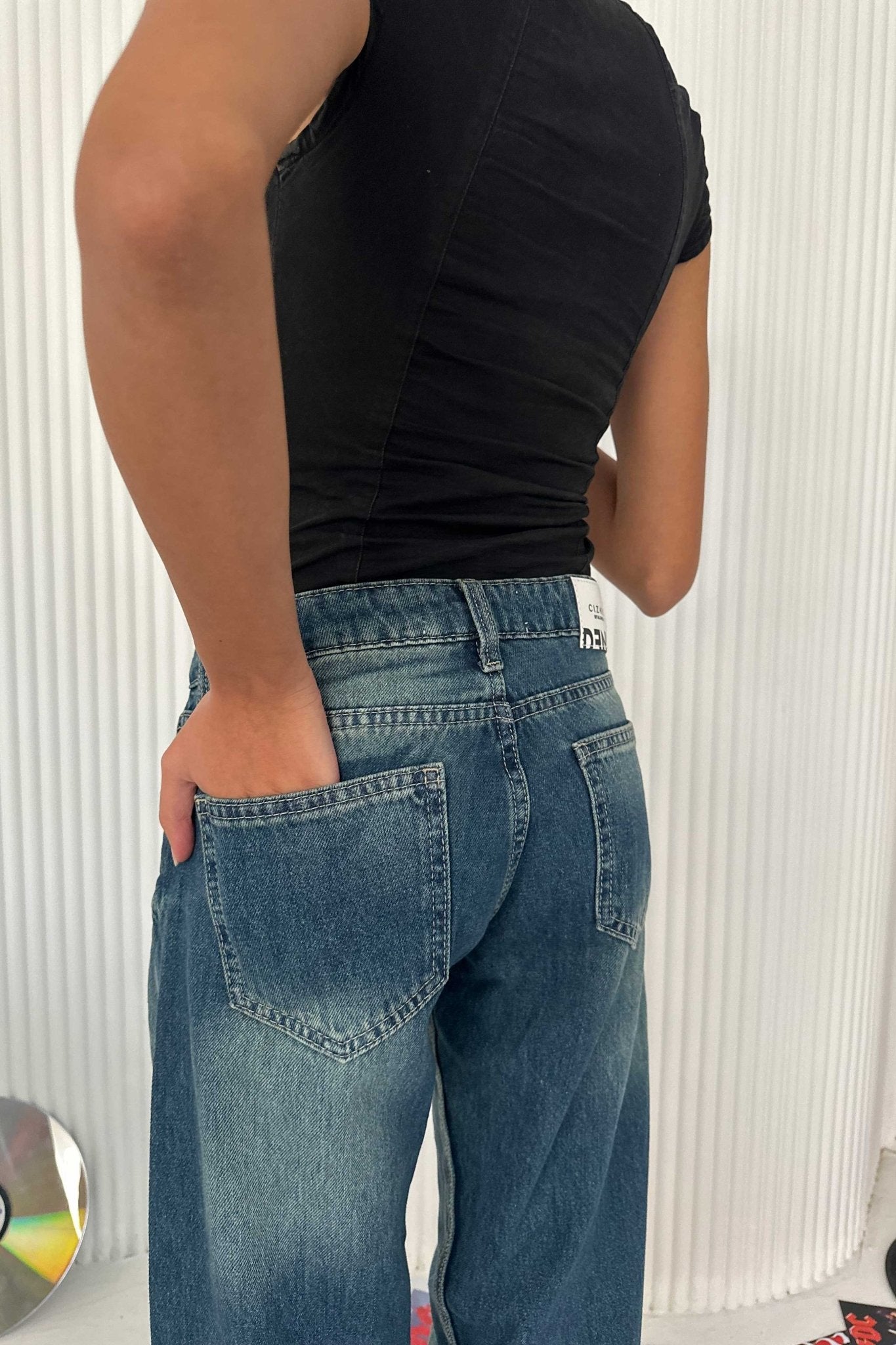 Wide-Leg - Ultra Low-Waist Deep Vintage Blue Jeans wide leg CIZARO - Cizaro Jeans