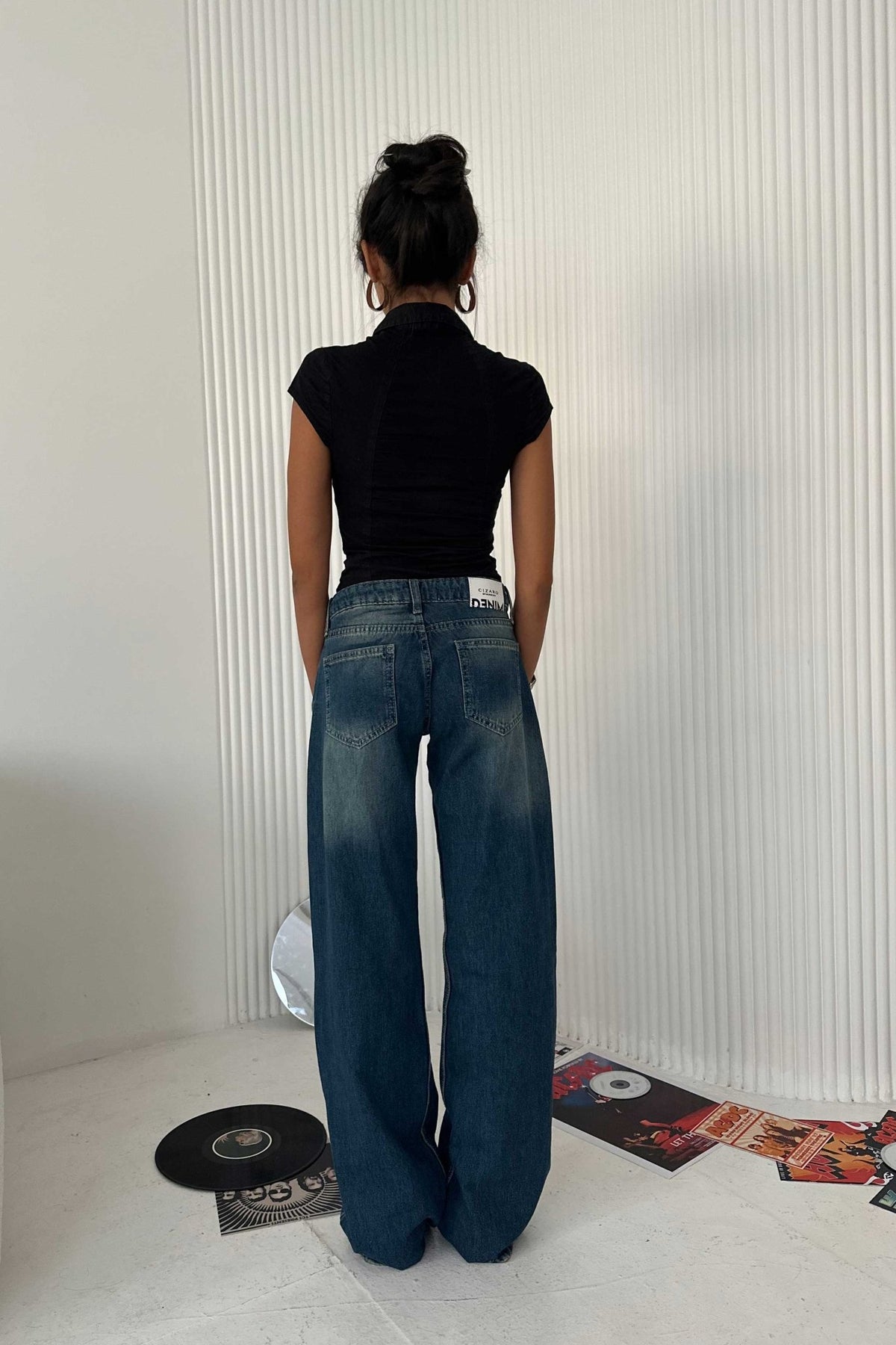 Wide-Leg - Ultra Low-Waist Deep Vintage Blue Jeans Wide-Leg CIZARO - Cizaro Jeans