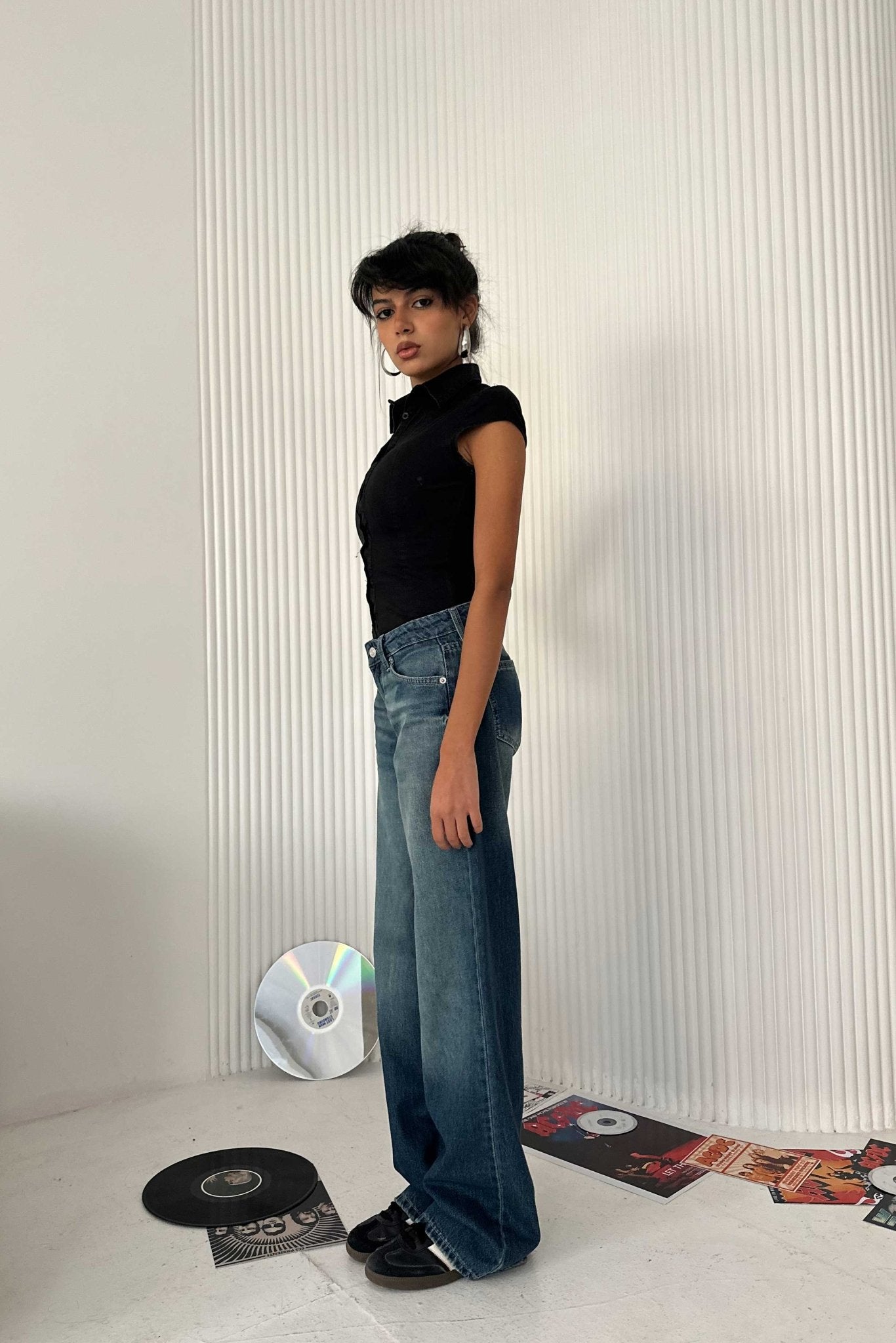 Wide-Leg - Ultra Low-Waist Deep Vintage Blue Jeans Wide-Leg CIZARO - Cizaro Jeans