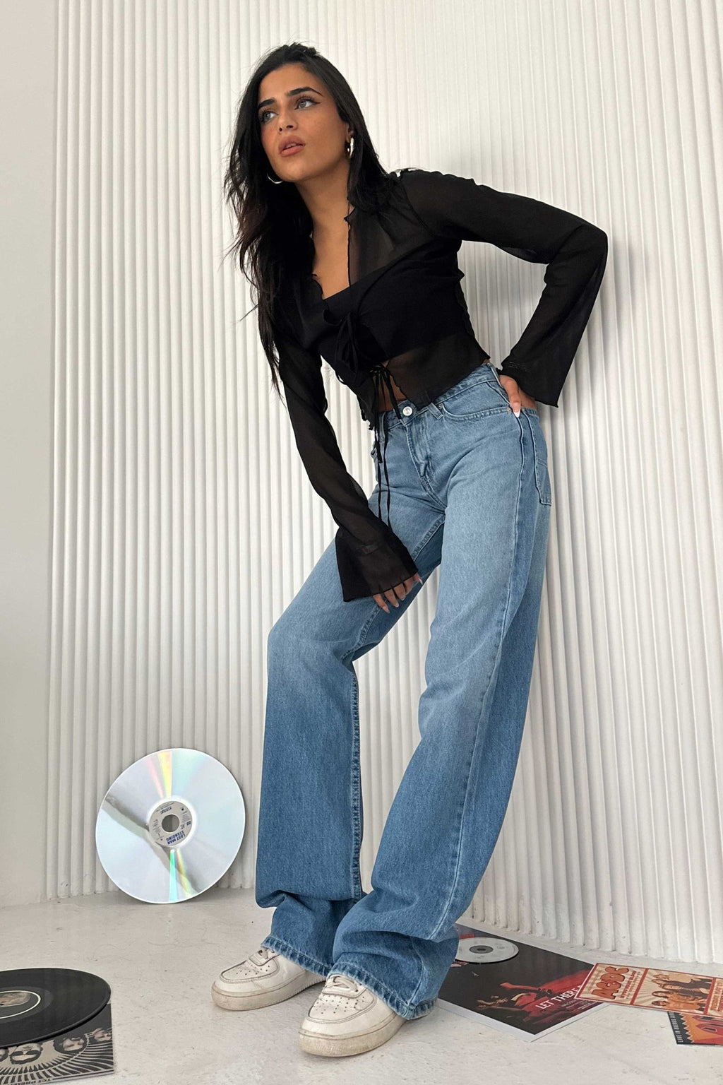 Wide Leg – Low Waist Powder Blue Jeans Wide-Leg CIZARO - Cizaro Jeans