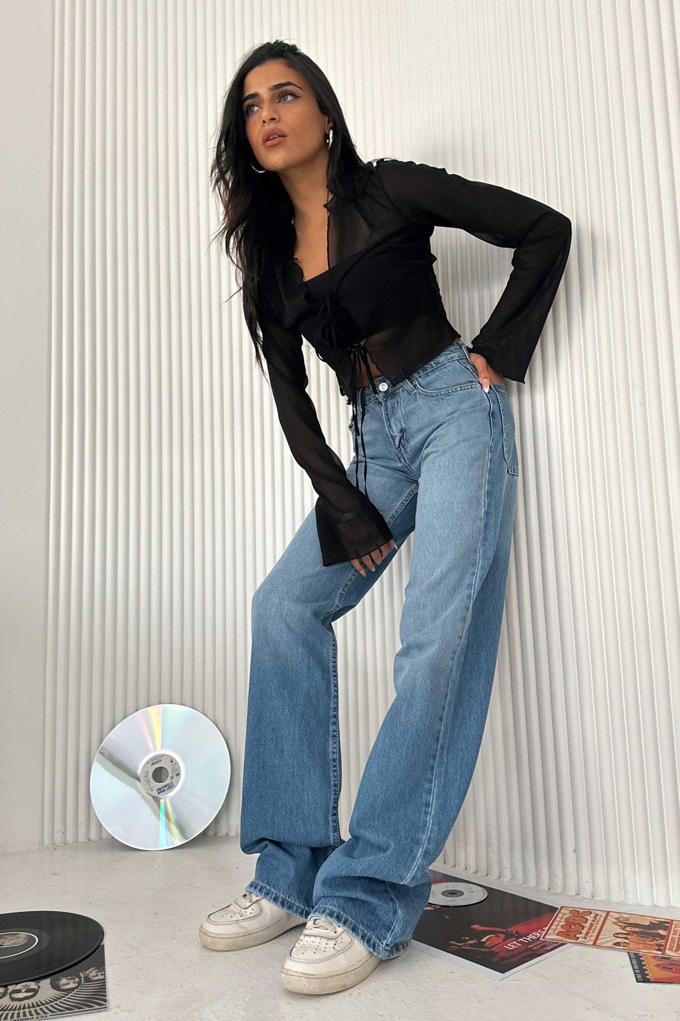 Wide Leg – Low Waist Powder Blue Jeans Wide-Leg CIZARO - Cizaro Jeans
