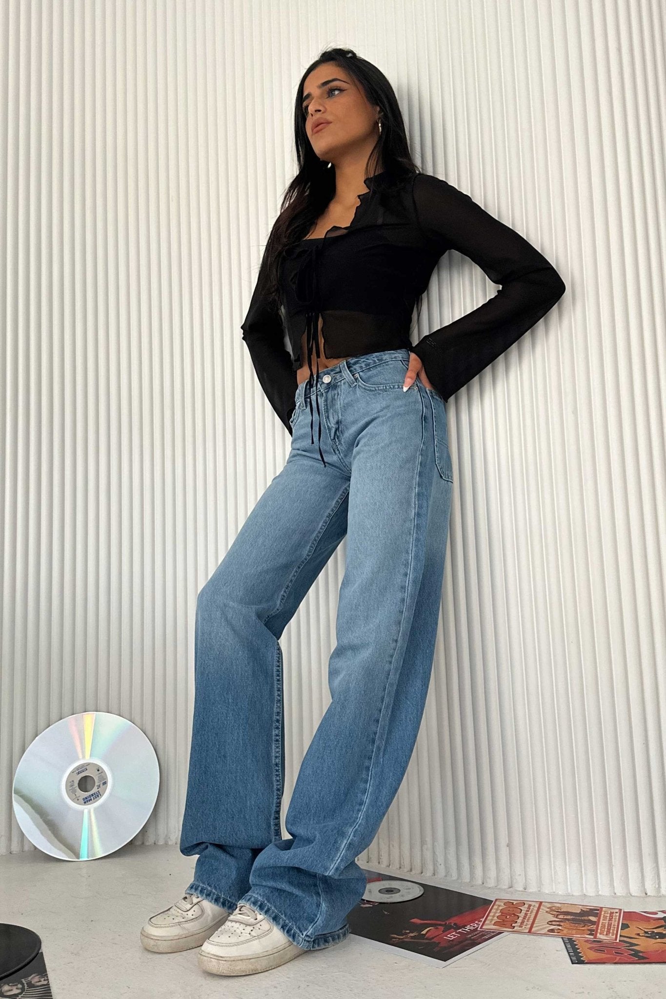 Wide Leg – Low Waist Powder Blue Jeans Wide-Leg CIZARO - Cizaro Jeans