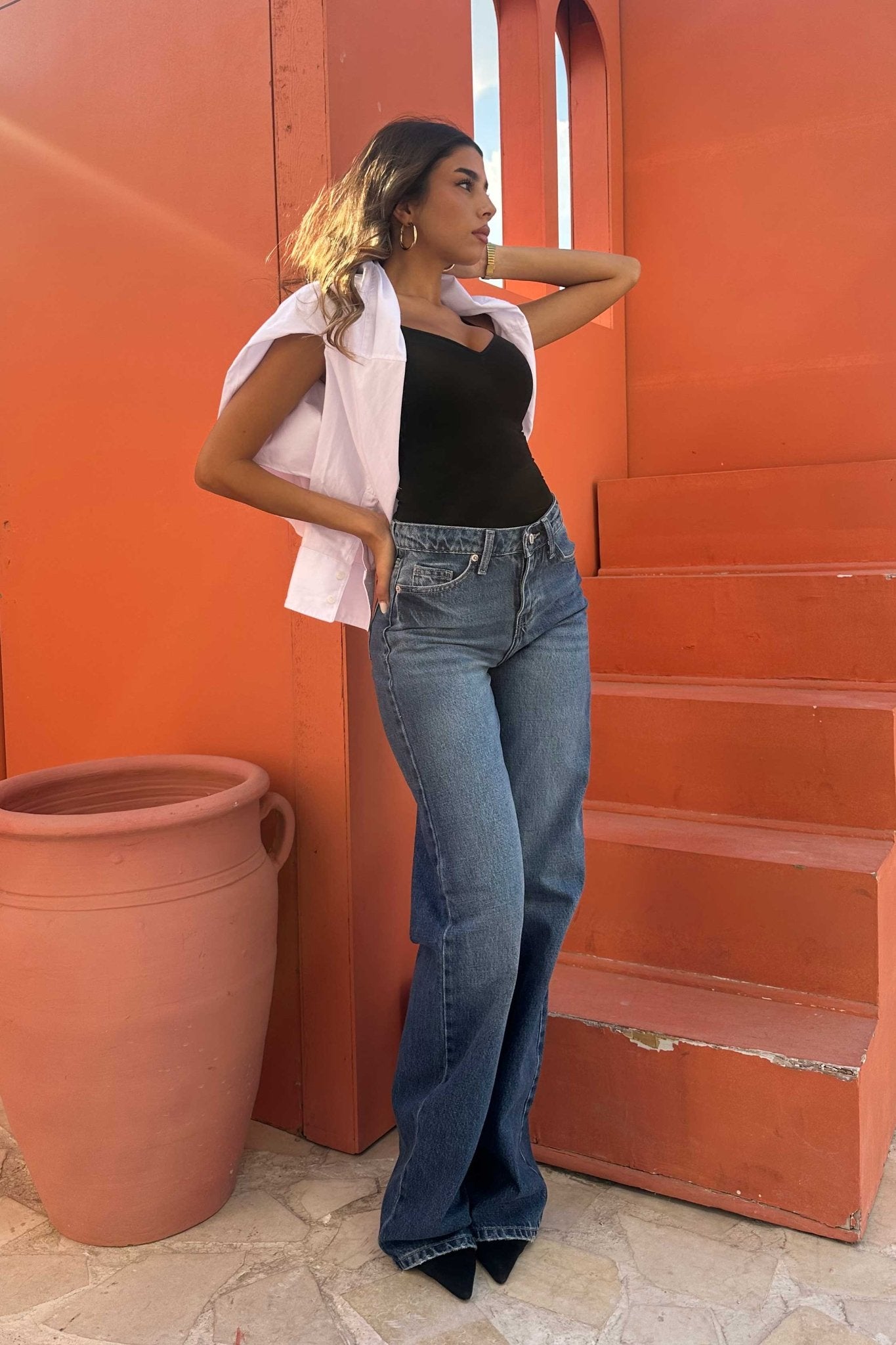 Wide Leg – Mid Rise Ocean Blue Jeans wide leg CIZARO - Cizaro Jeans